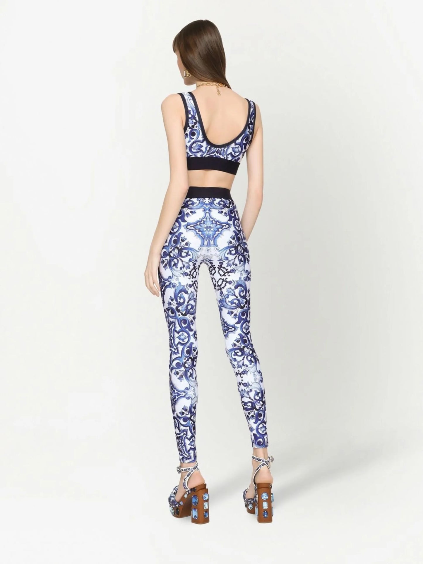 Majolica-print cropped top