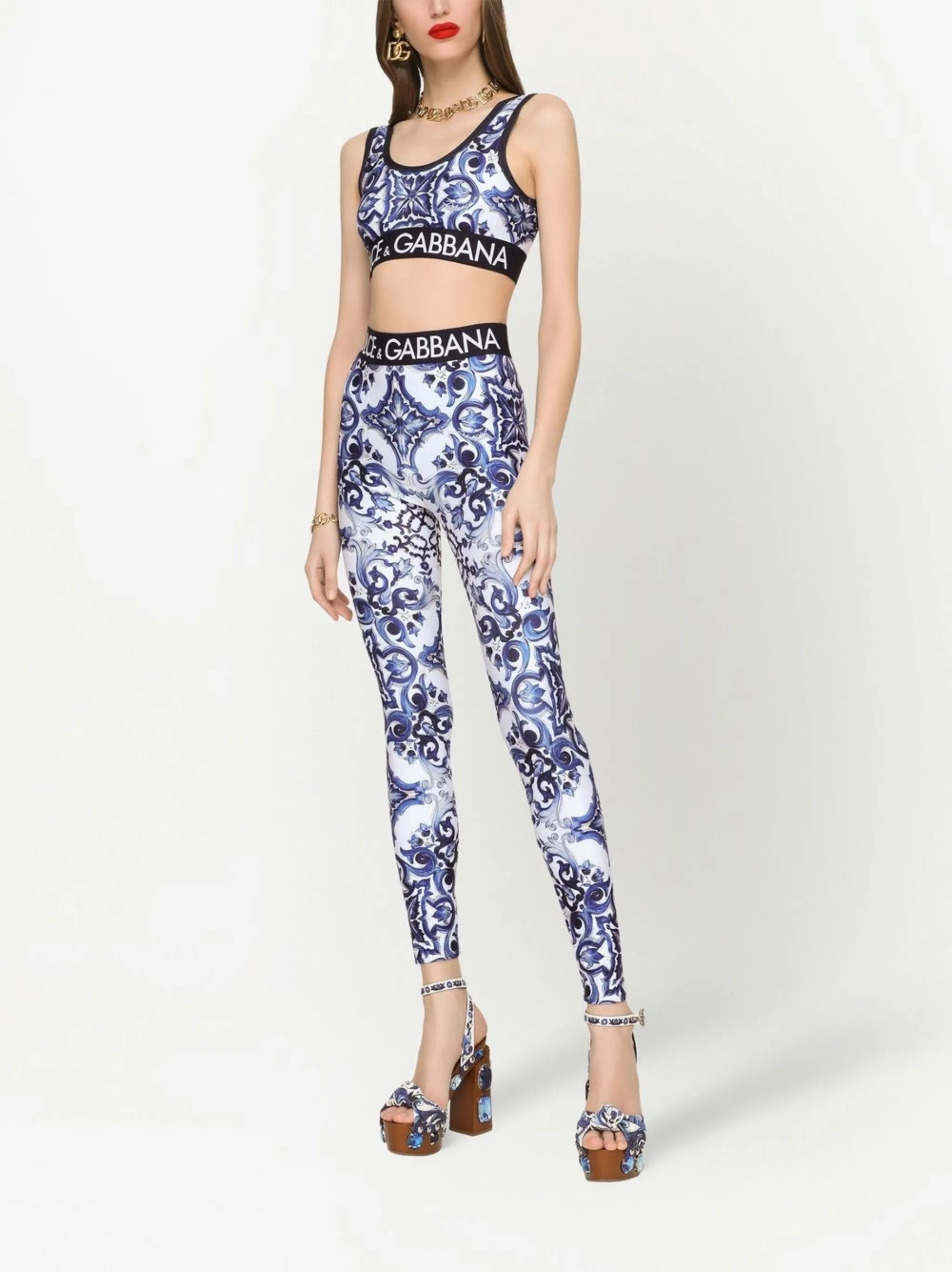 Majolica-print cropped top