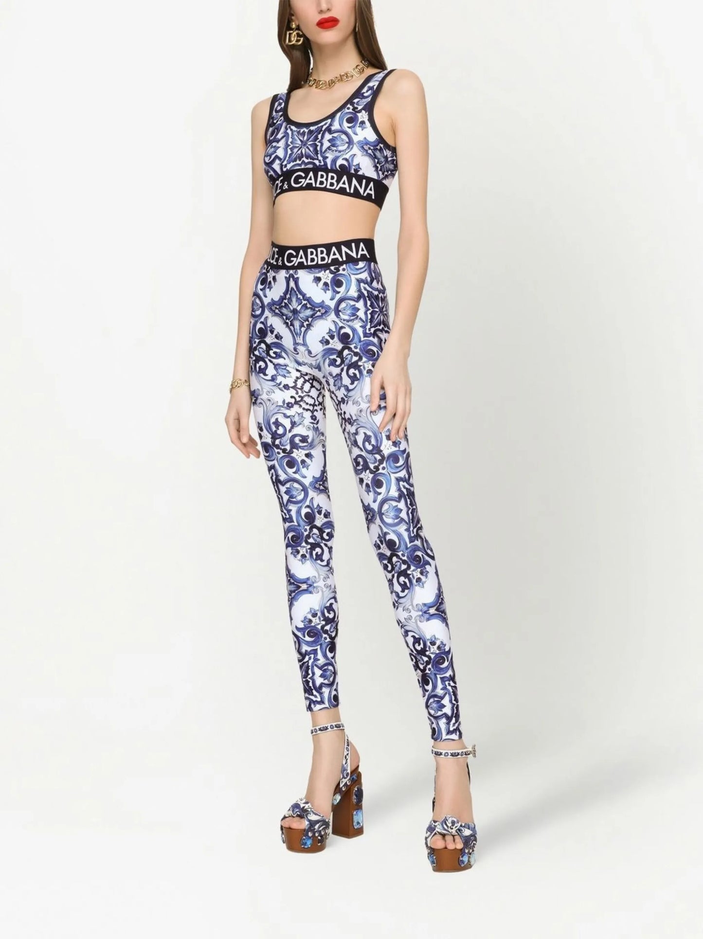 Majolica-print cropped top