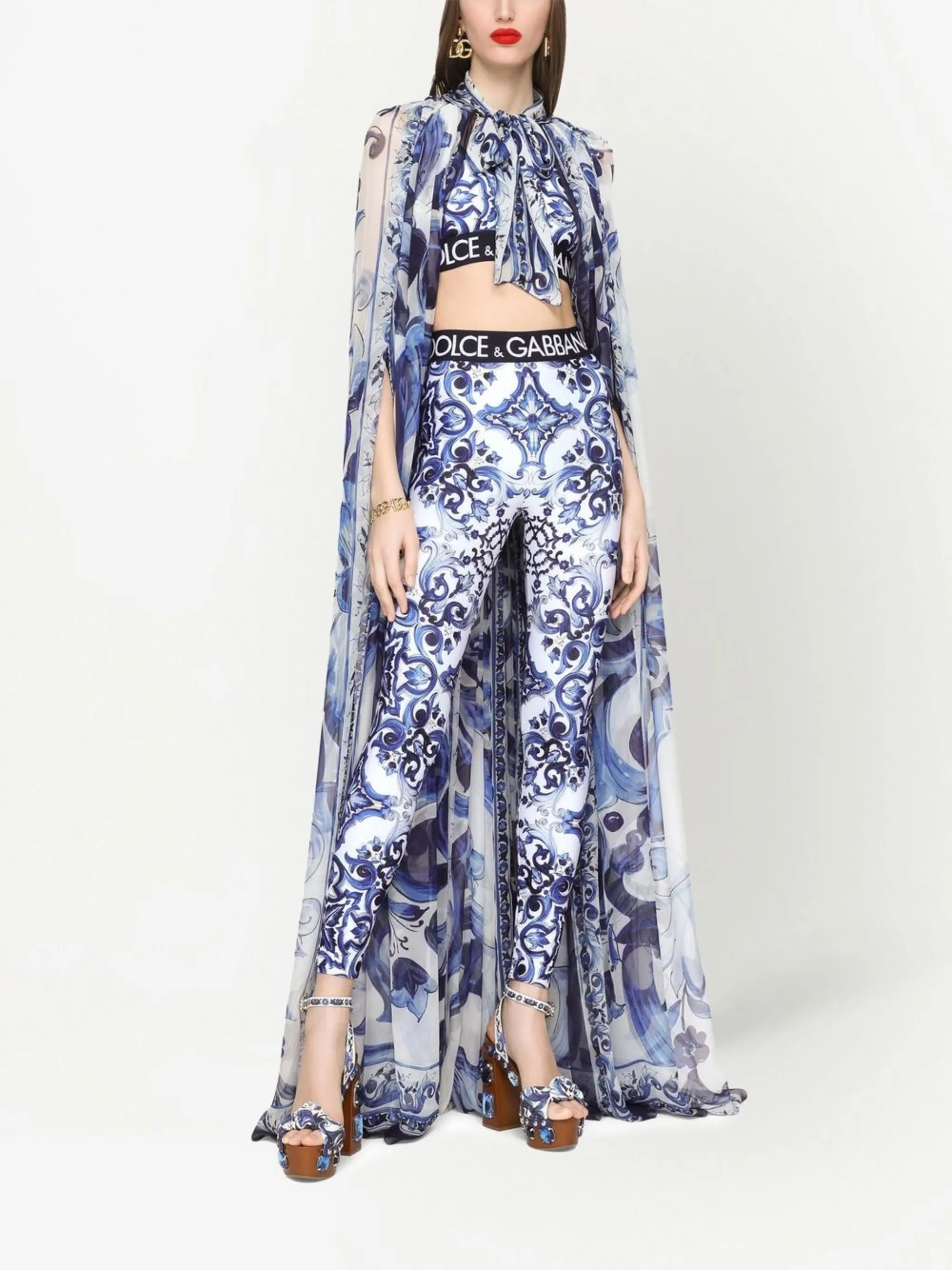 Majolica-print cropped top