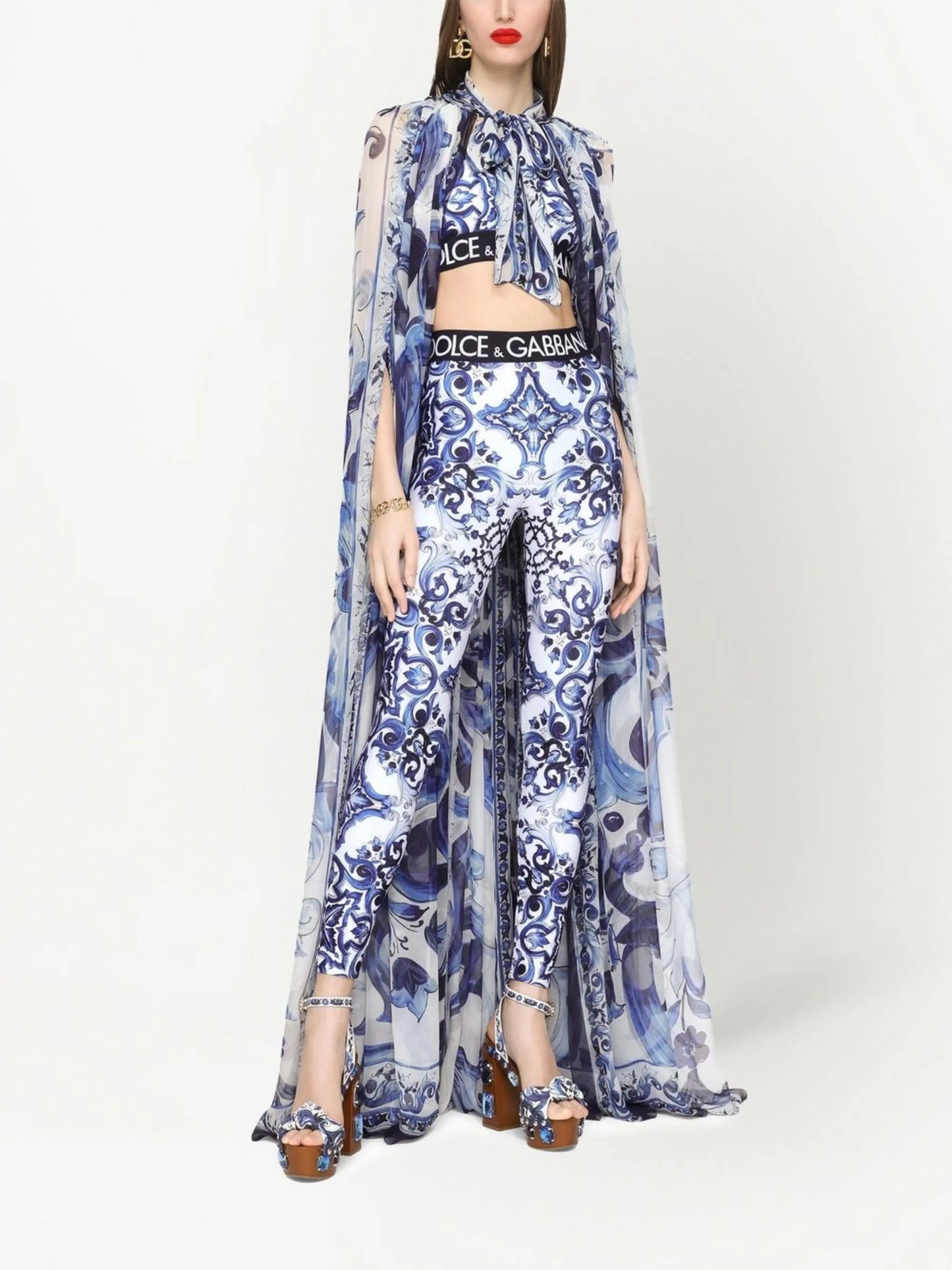 Majolica-print cropped top