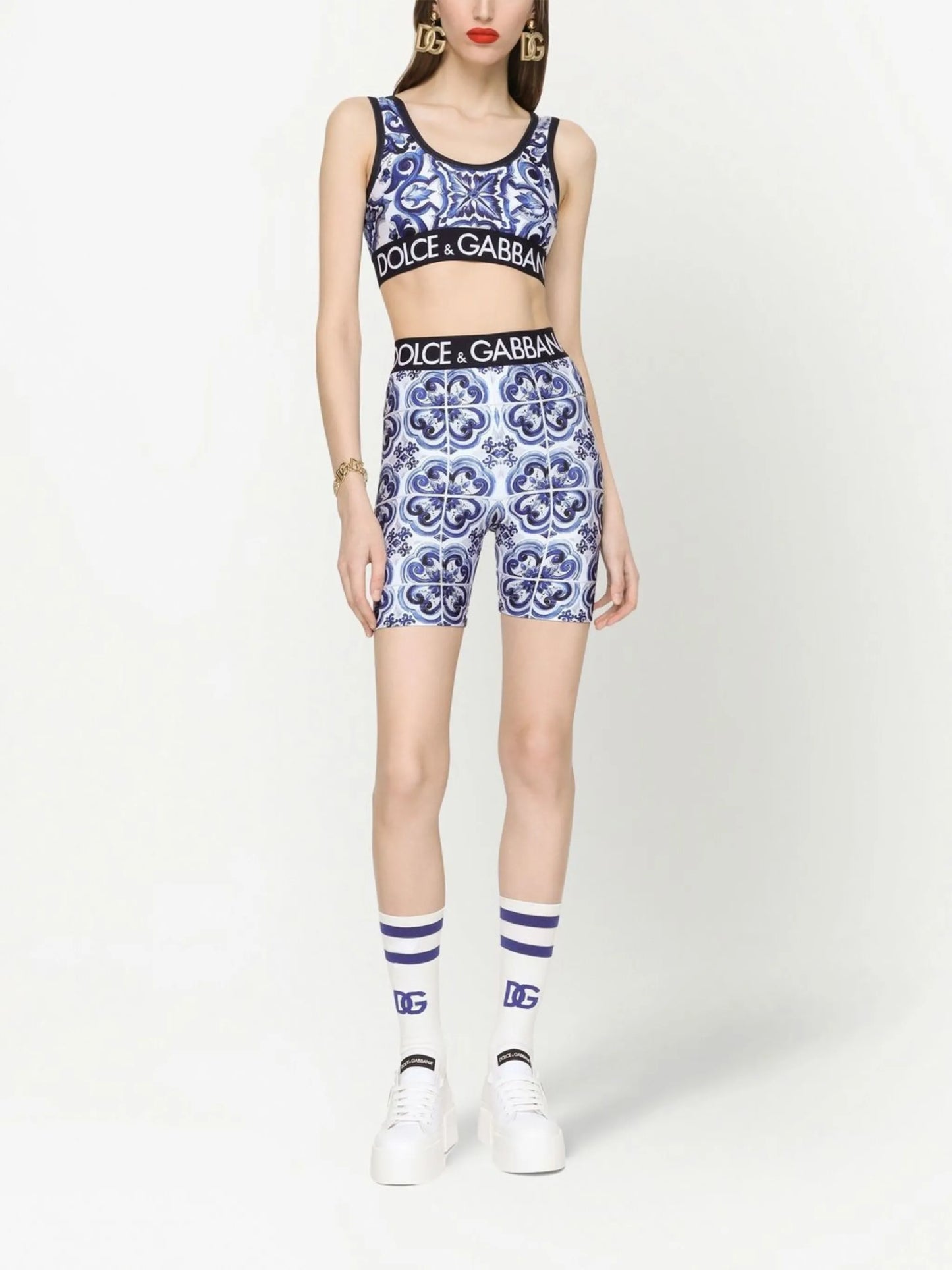 Majolica-print cycling shorts
