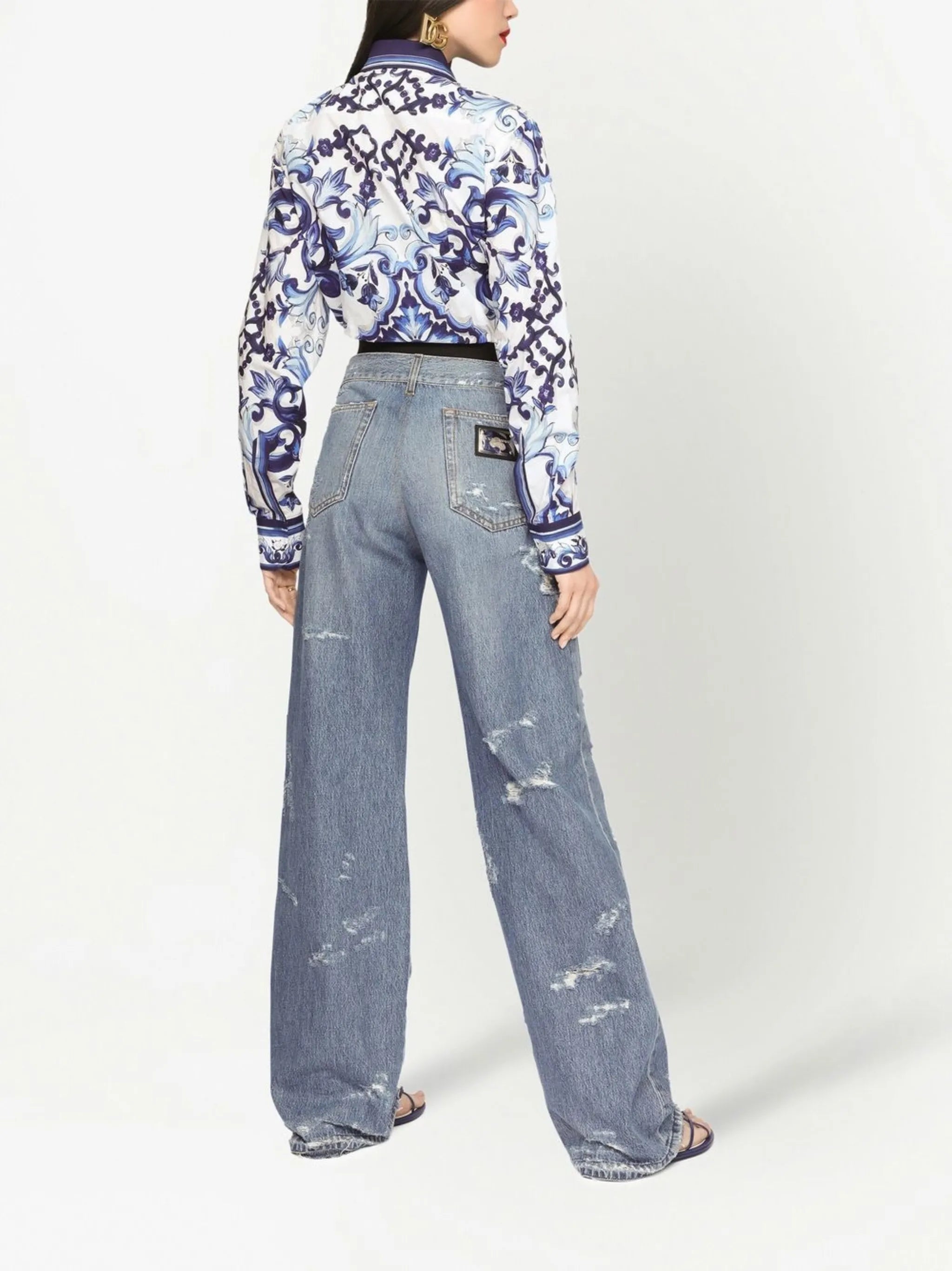 distressed flared jeans