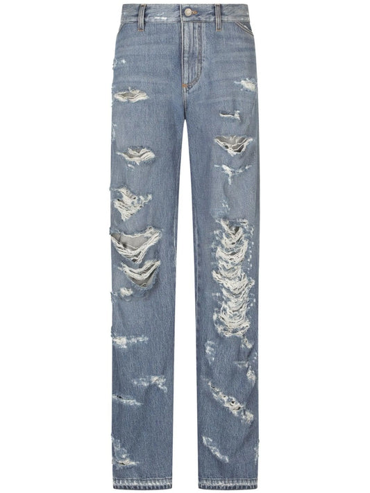distressed flared jeans
