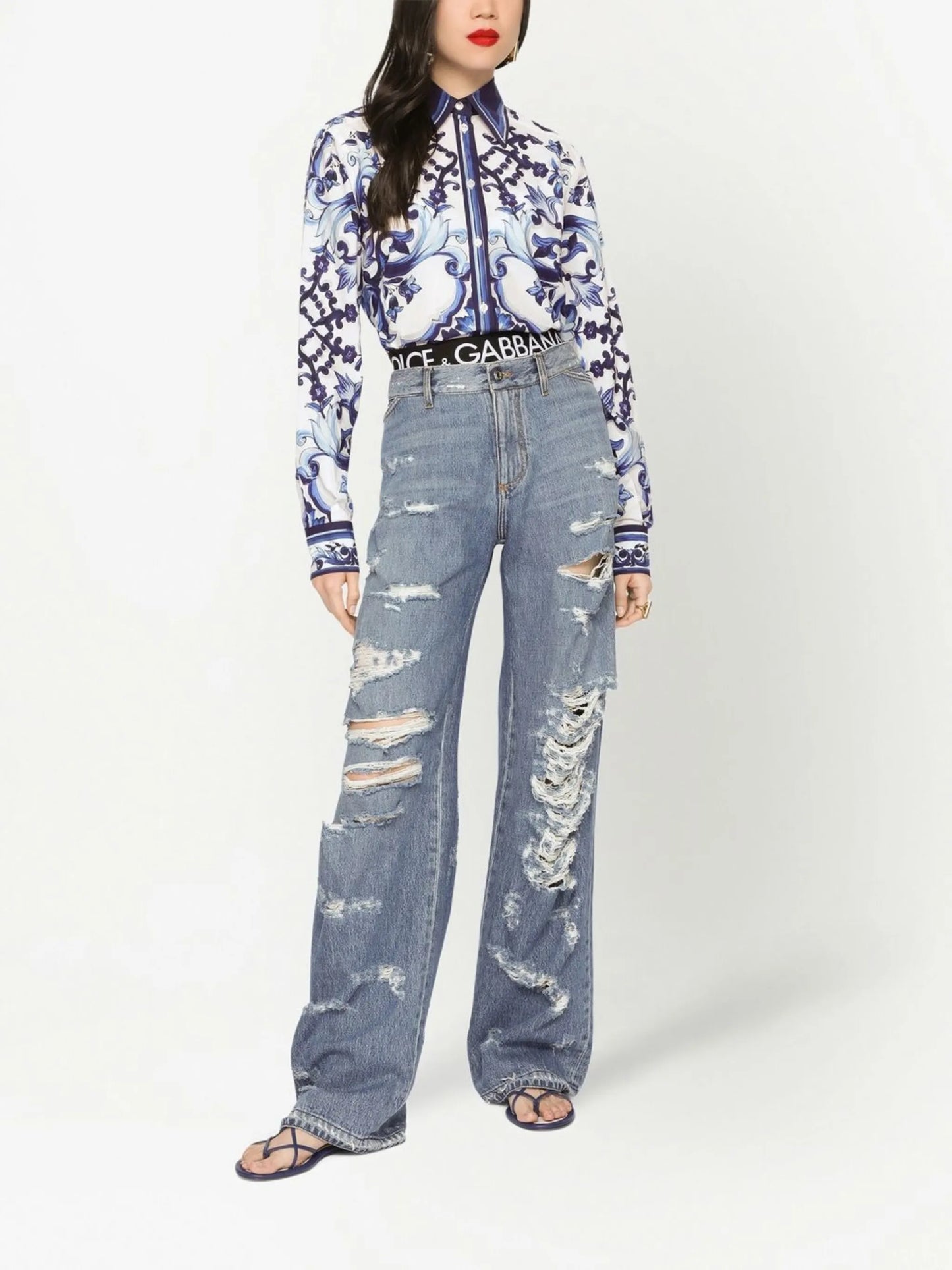distressed flared jeans