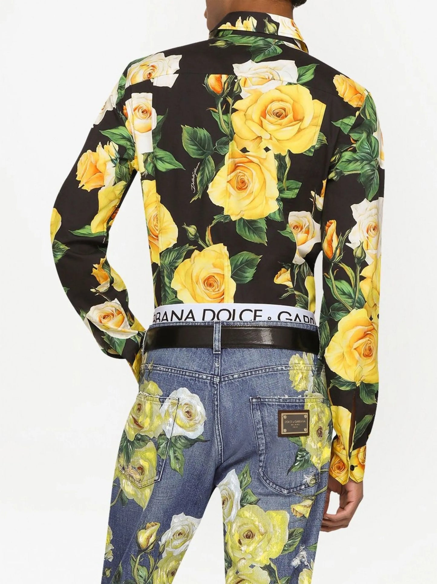 rose-print long-sleeve shirt