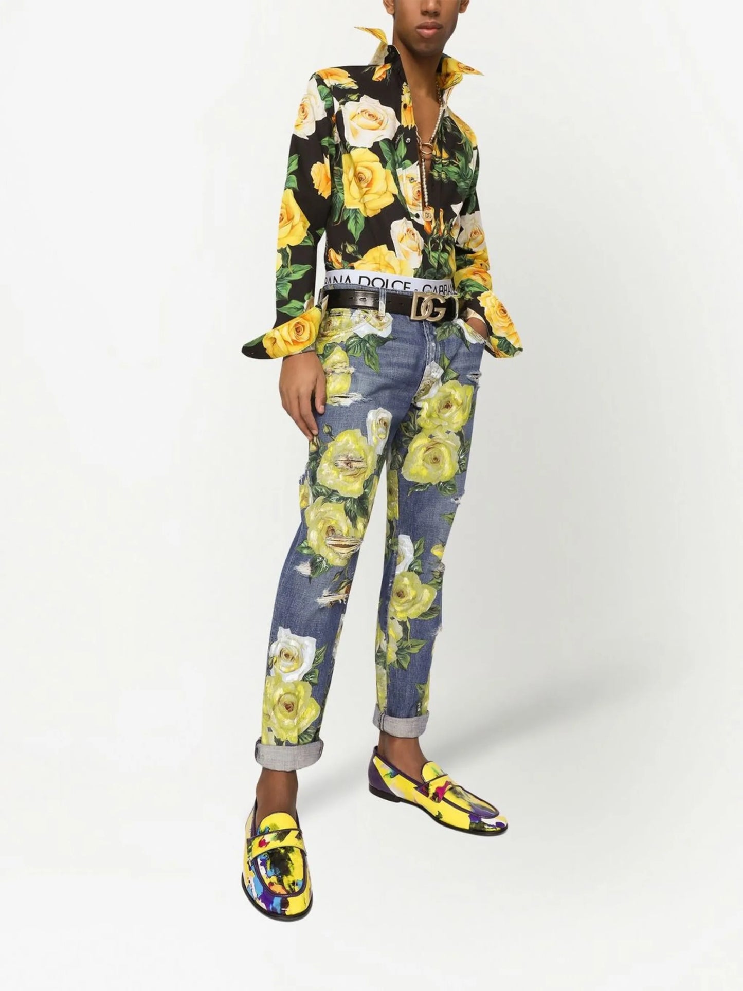 rose-print long-sleeve shirt