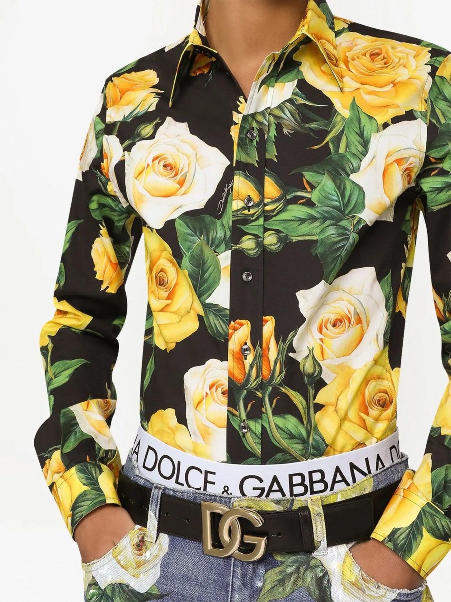 rose-print long-sleeve shirt