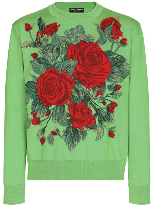 floral-jacquard silk jumper