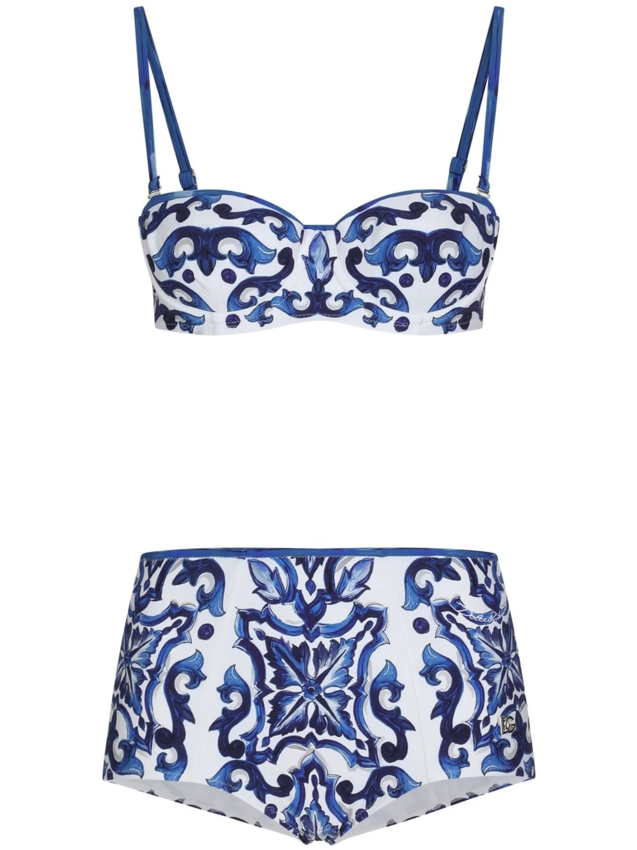 Majolica-print balconette bikini