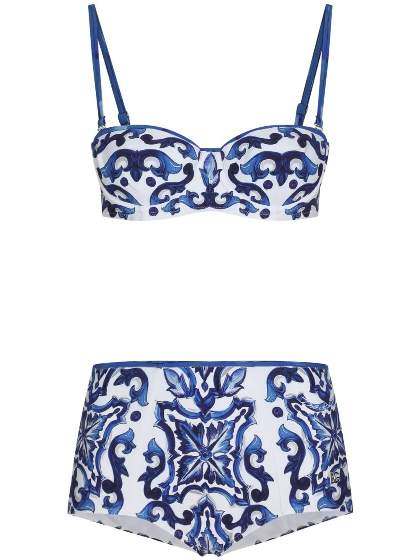 Majolica-print balconette bikini