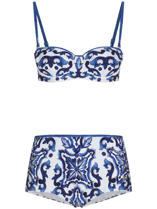 Majolica-print balconette bikini