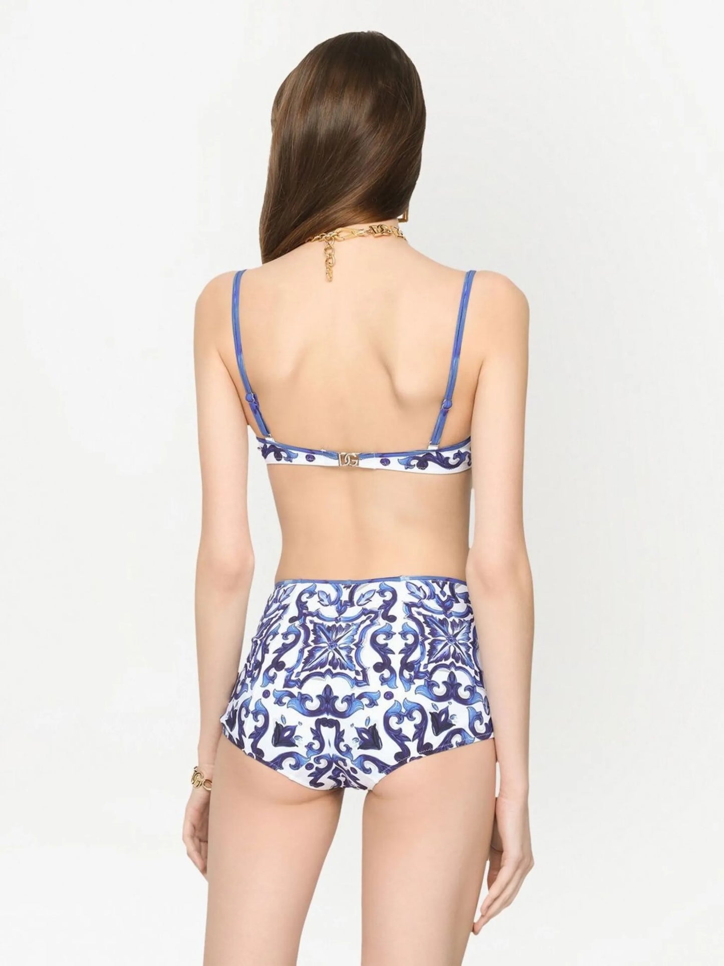 Majolica-print balconette bikini