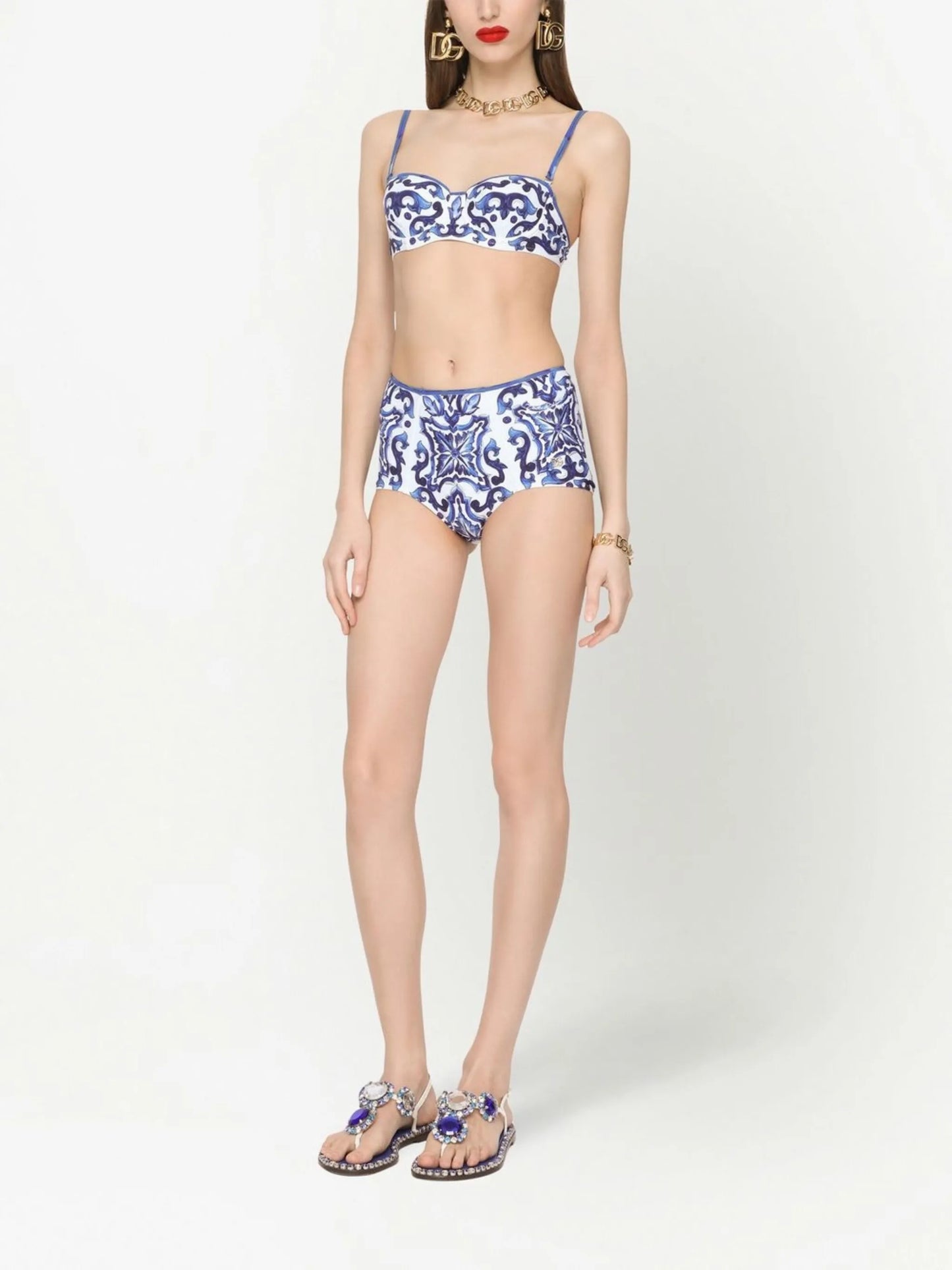 Majolica-print balconette bikini