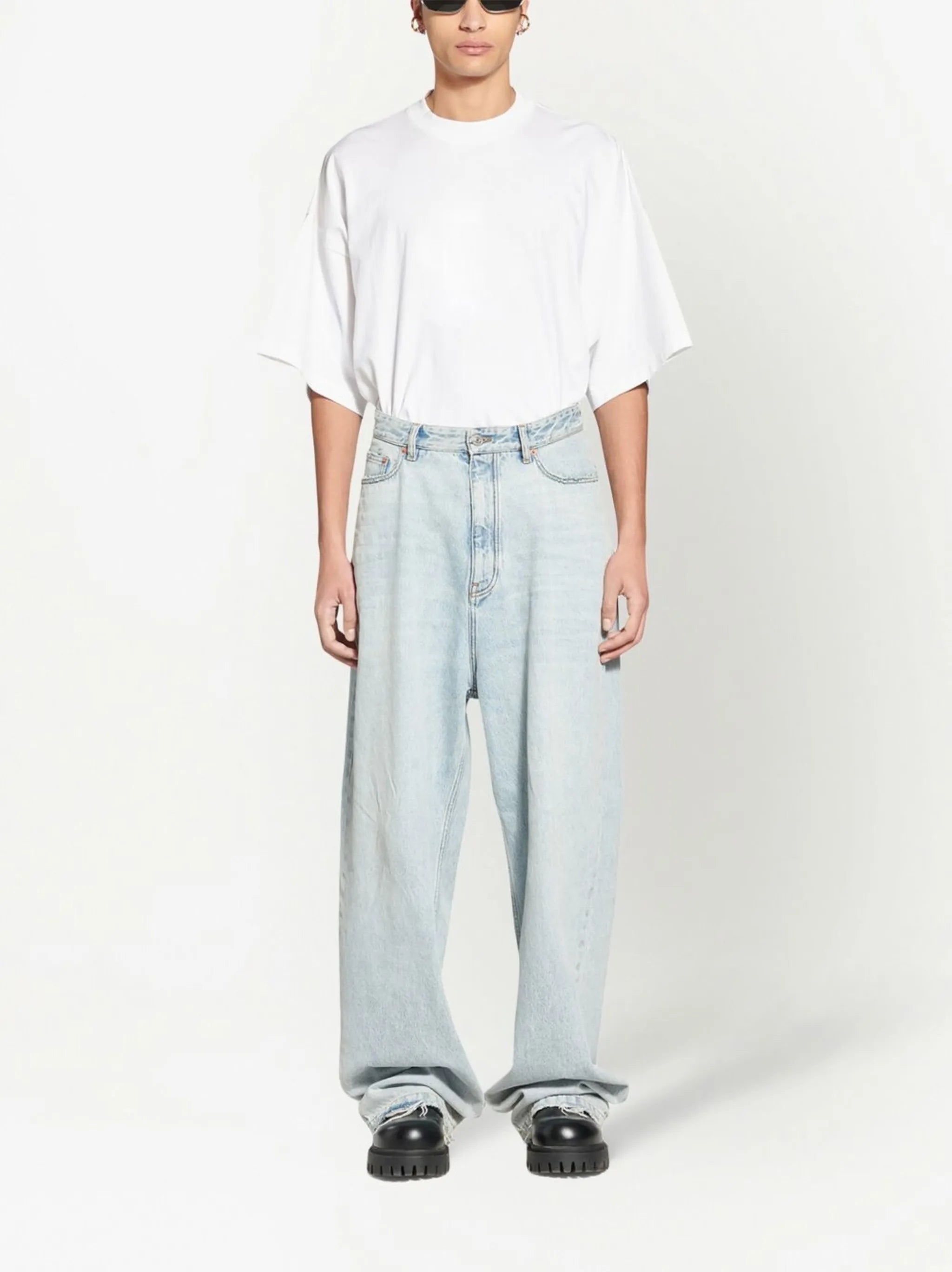 Pull-up wide-leg jeans