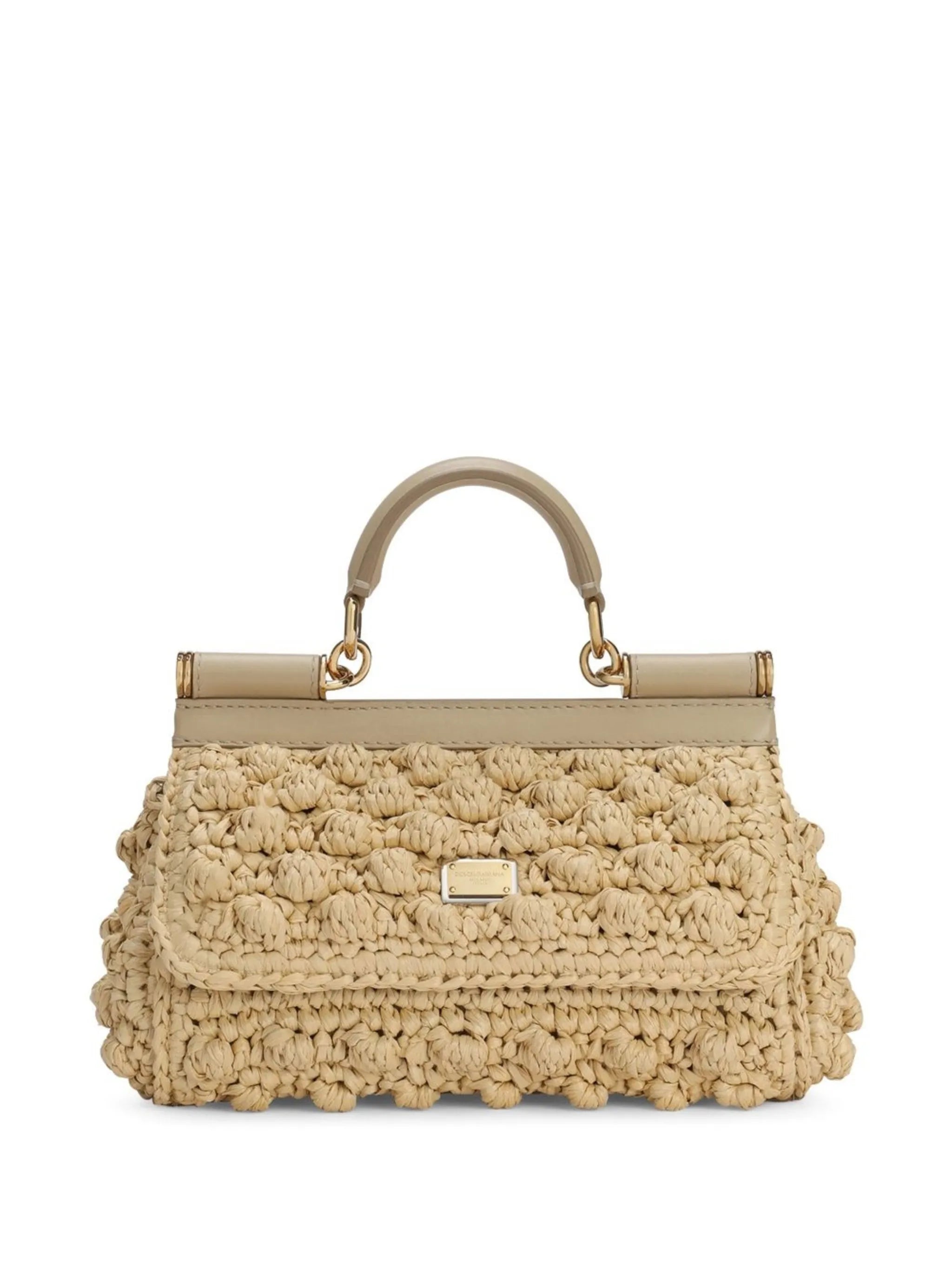 small Sicily raffia top-handle bag