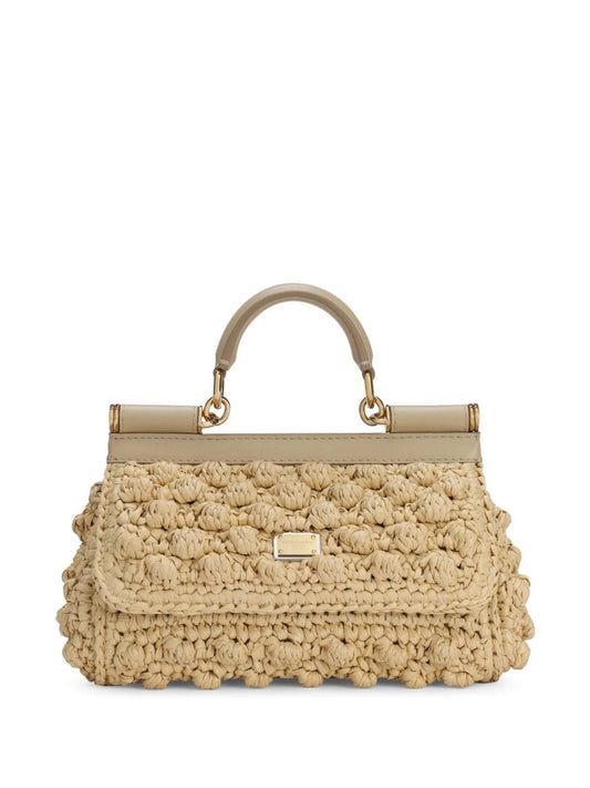 small Sicily raffia top-handle bag