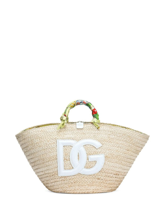 Kendra DG logo straw tote bag