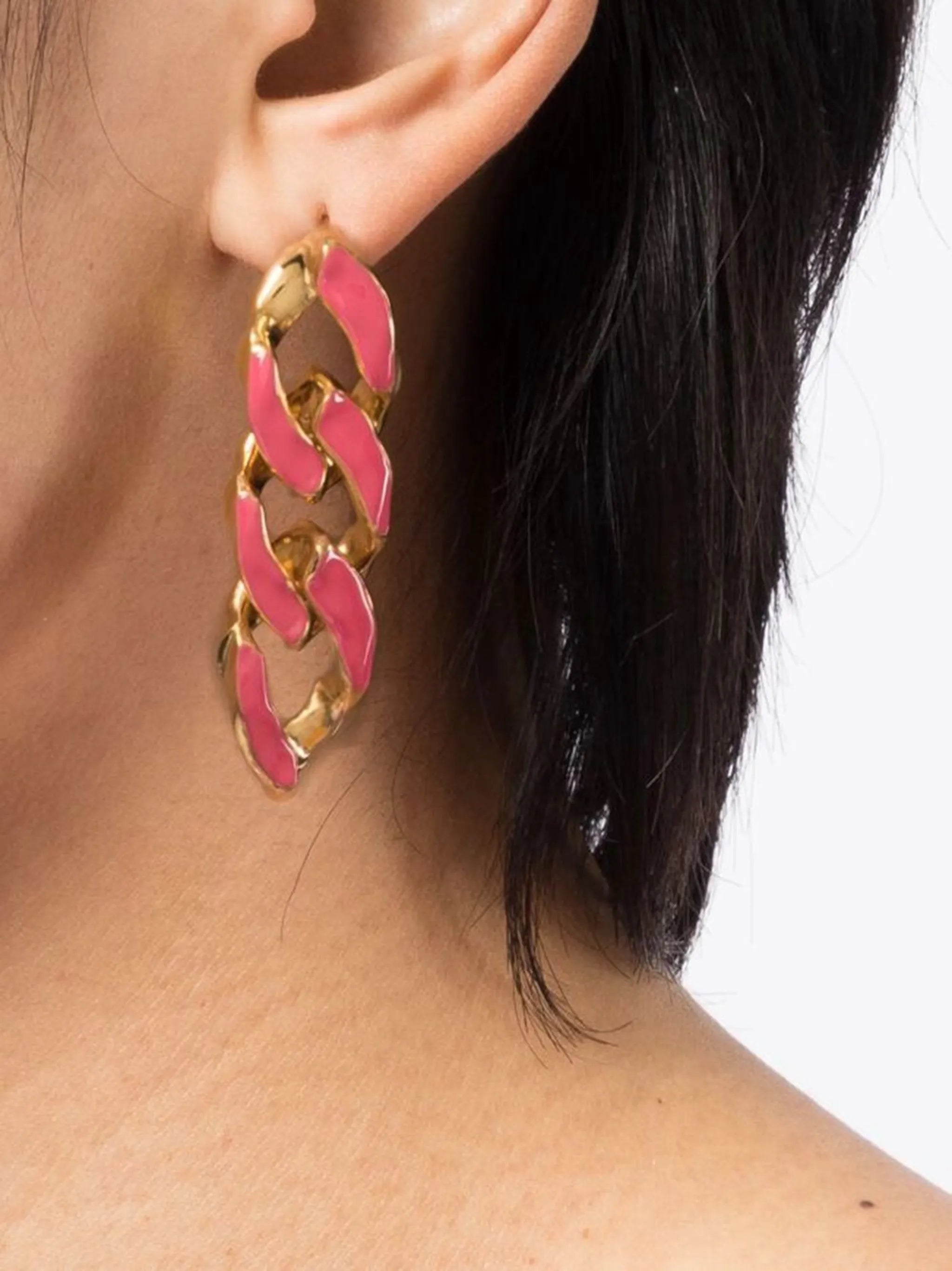 chain-link enamel earrings