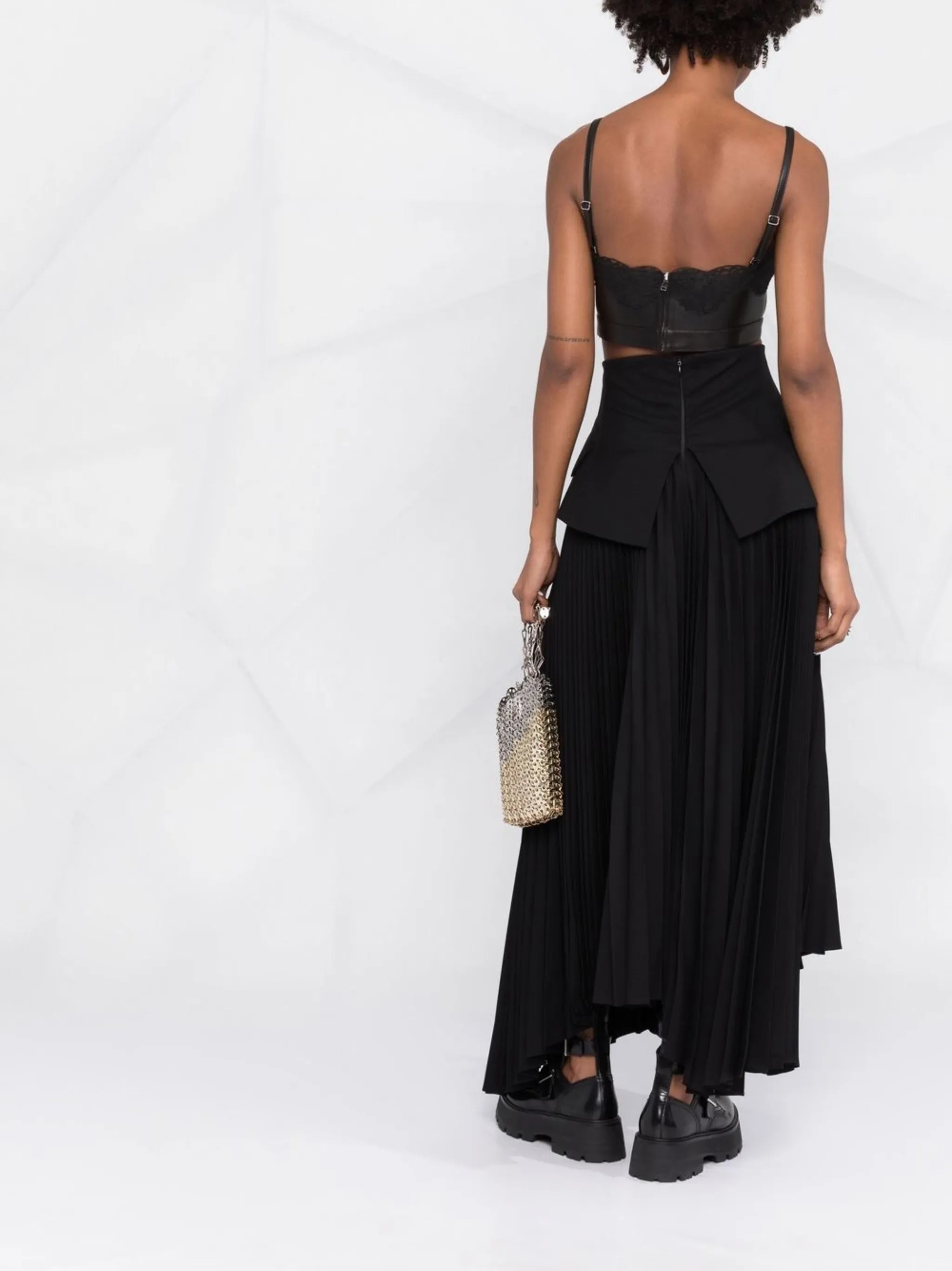 cropped lace-trim leather top