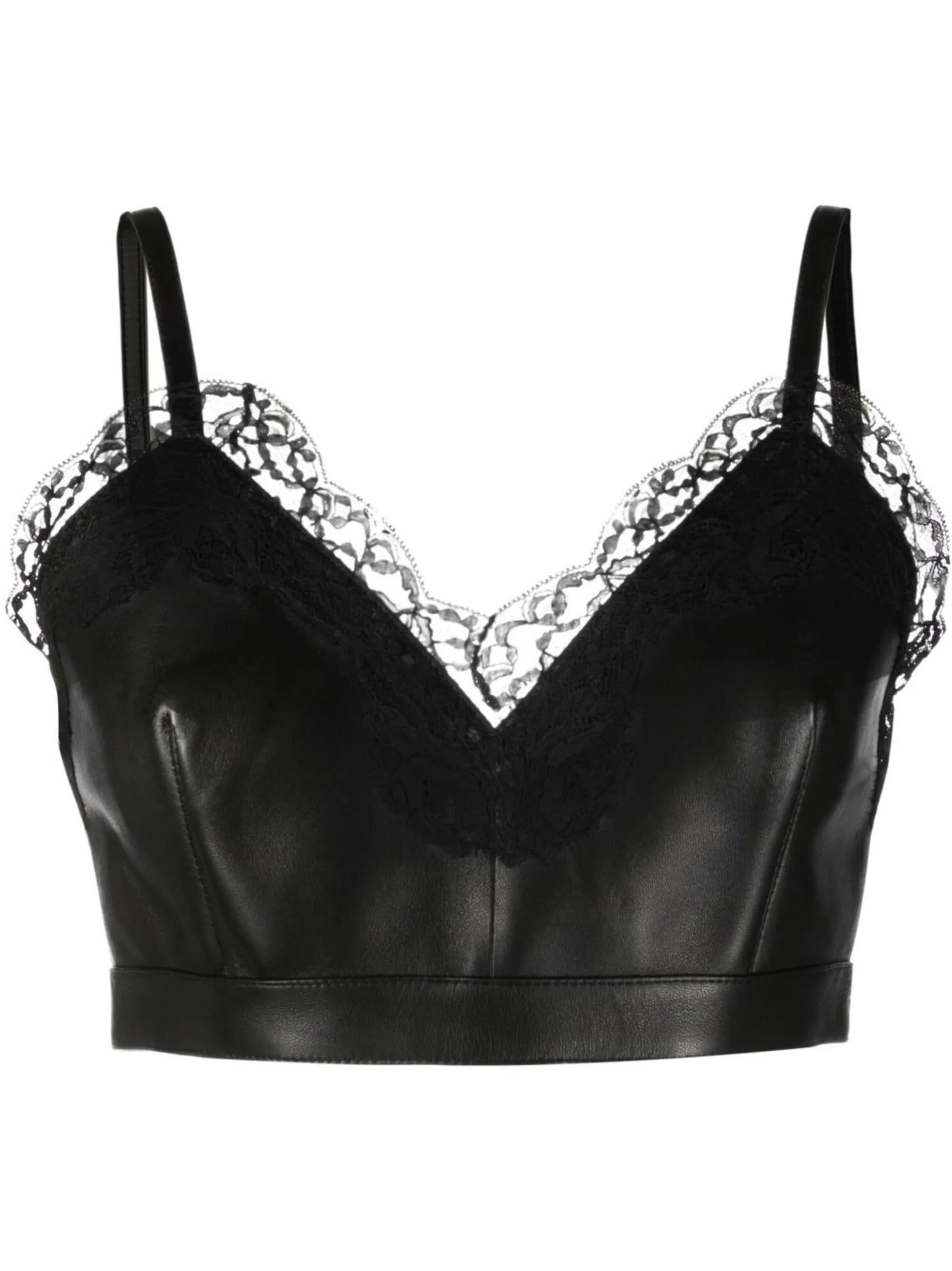 cropped lace-trim leather top