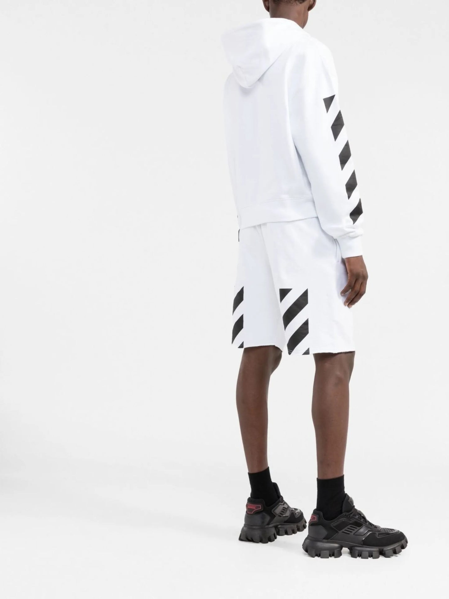 Diag-stripe cotton hoodie