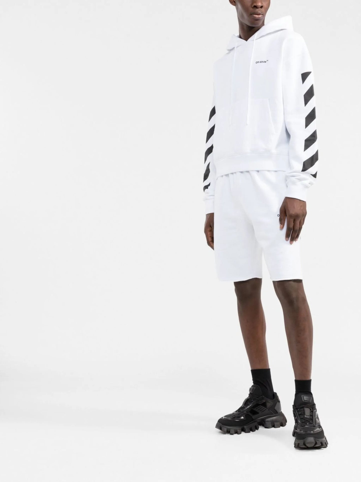 Diag-stripe cotton hoodie