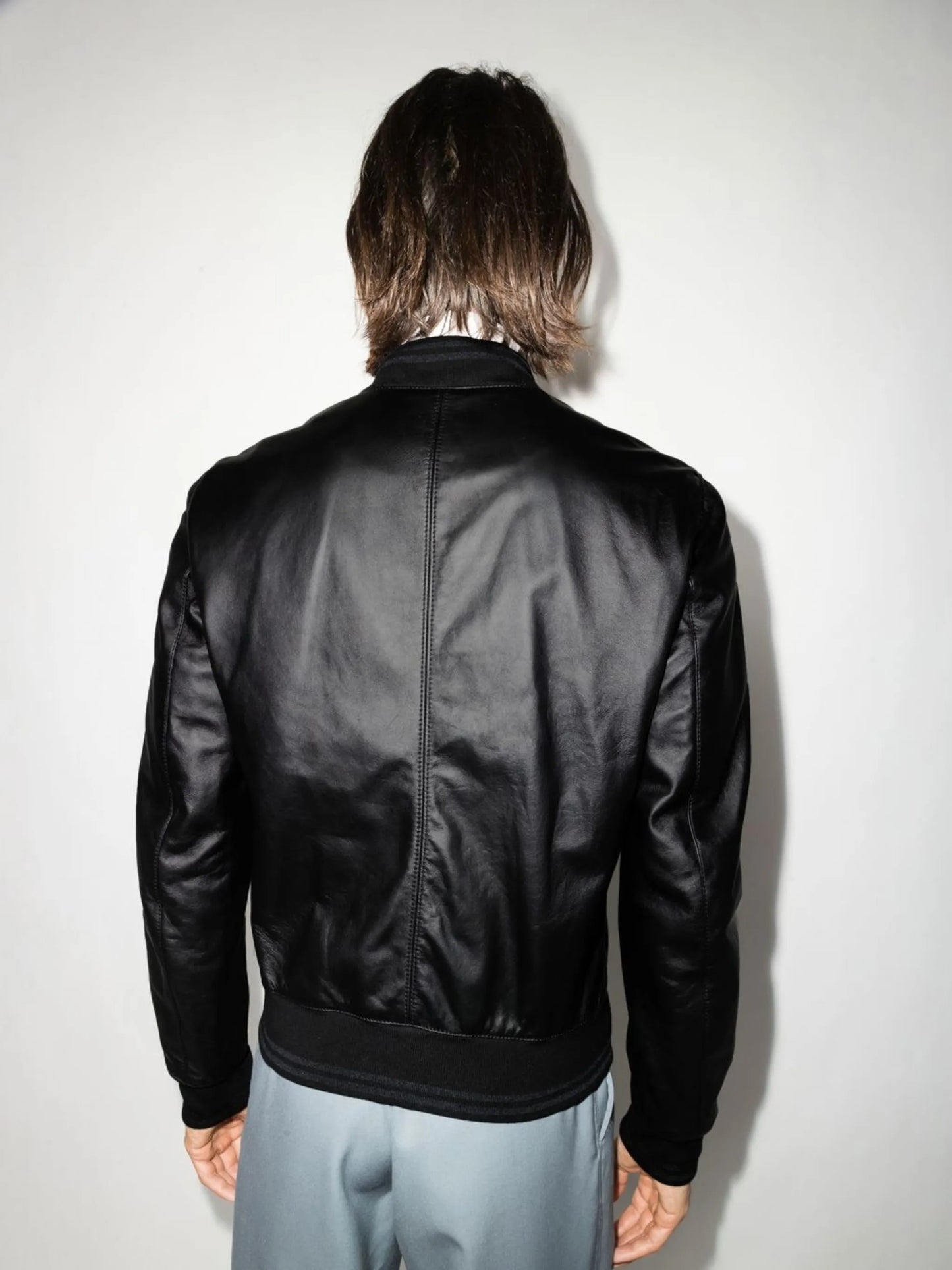 logo-plaque leather bomber jacket