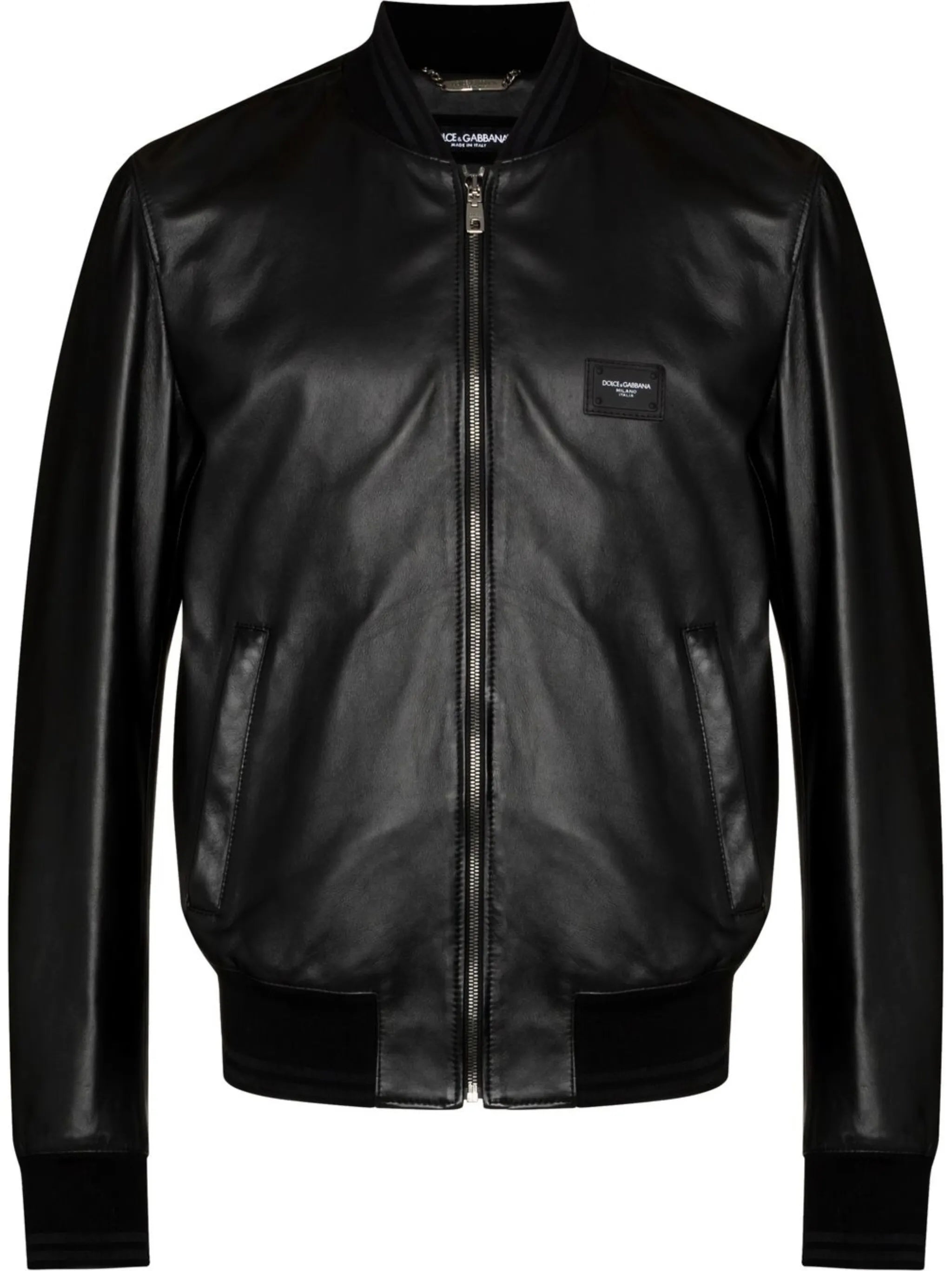 logo-plaque leather bomber jacket