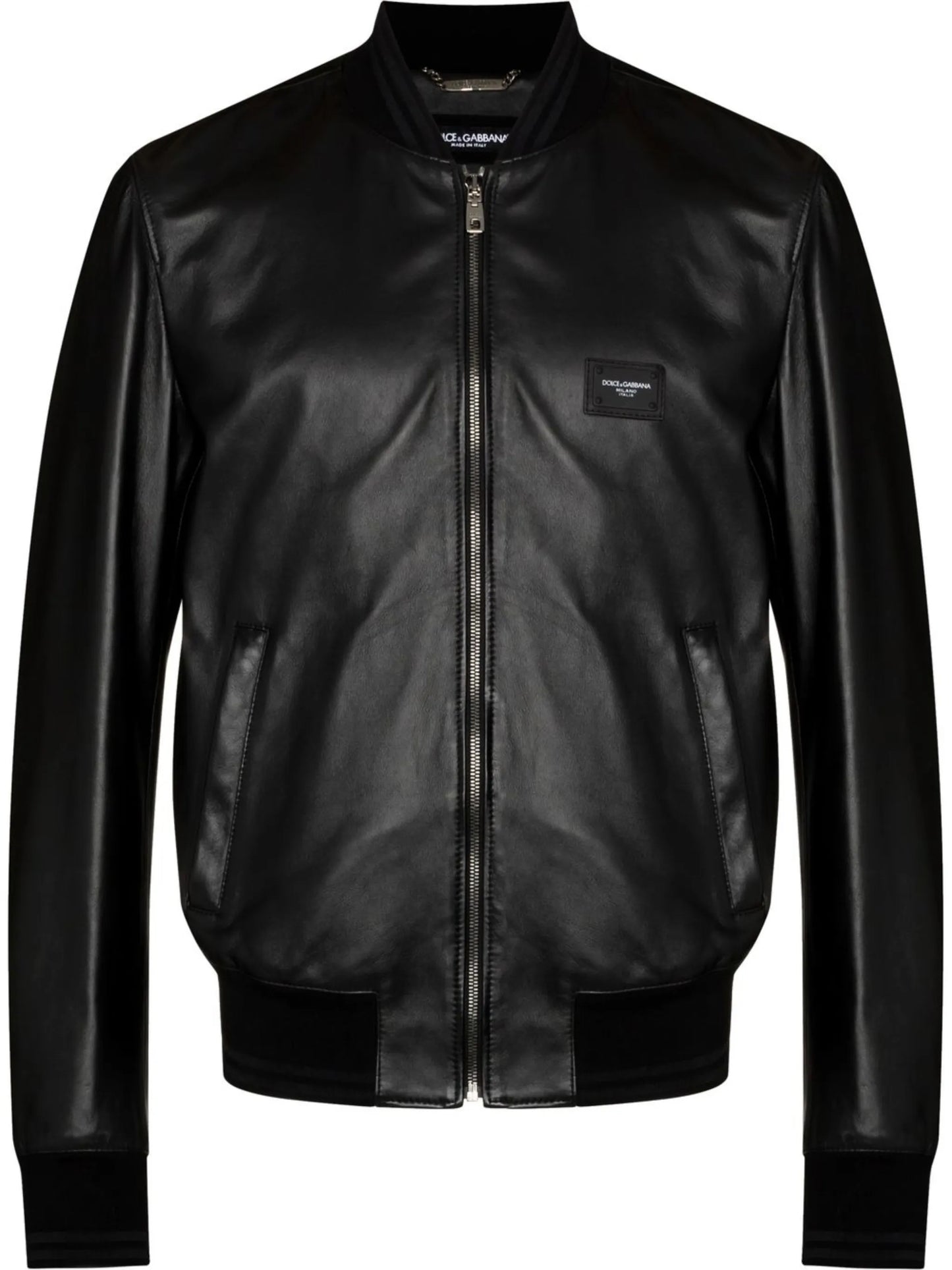 logo-plaque leather bomber jacket