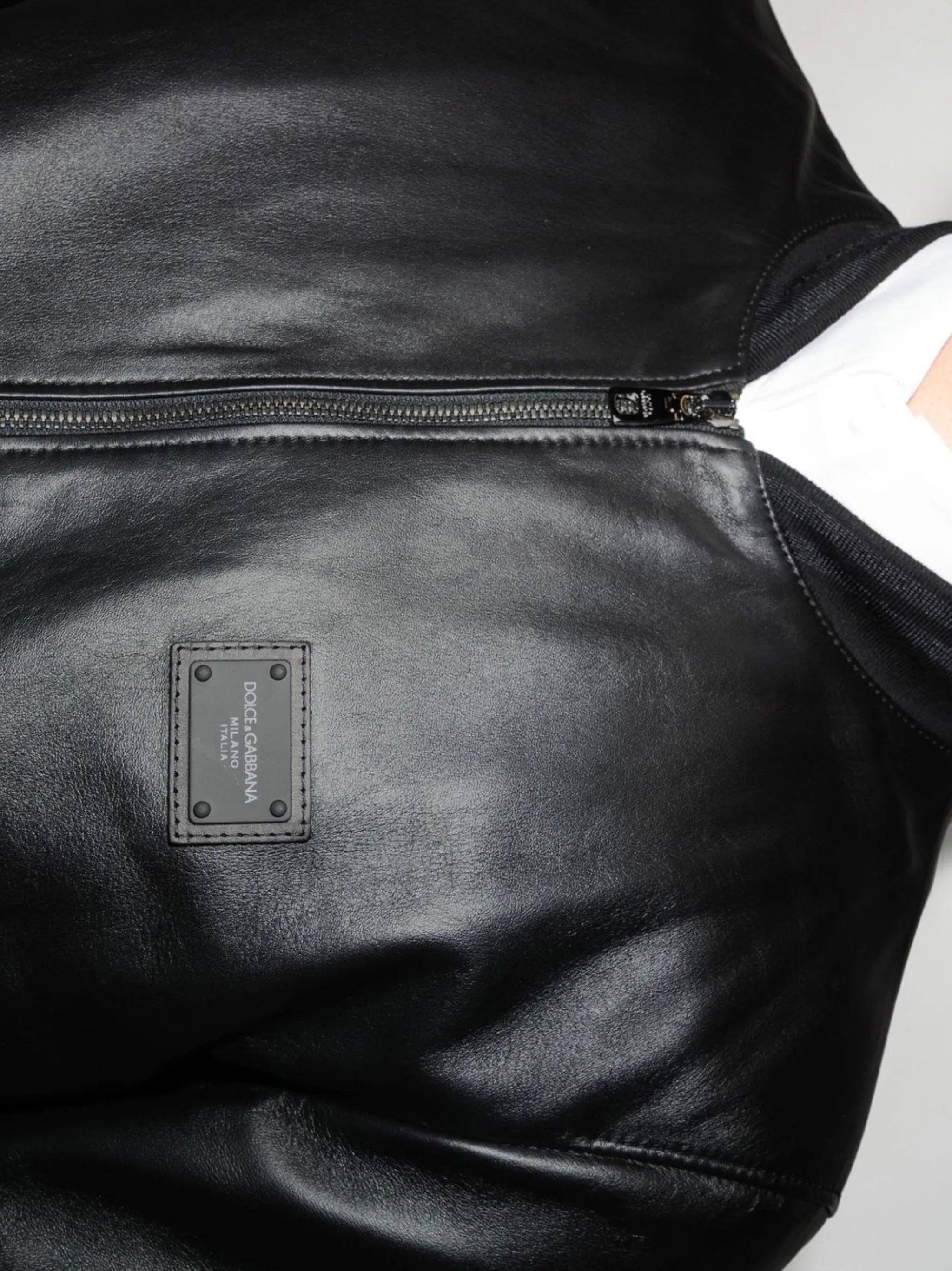 logo-plaque leather bomber jacket