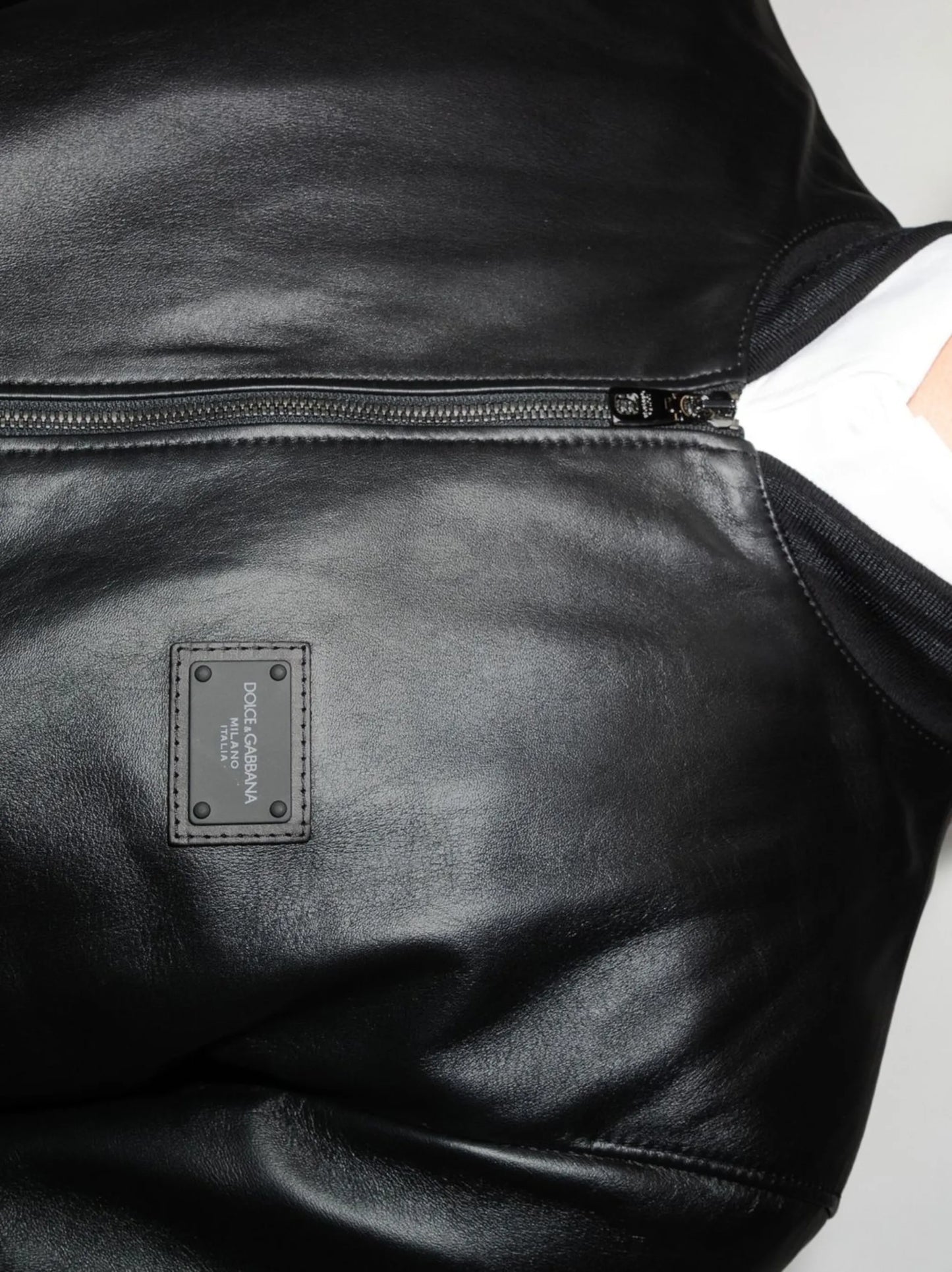 logo-plaque leather bomber jacket