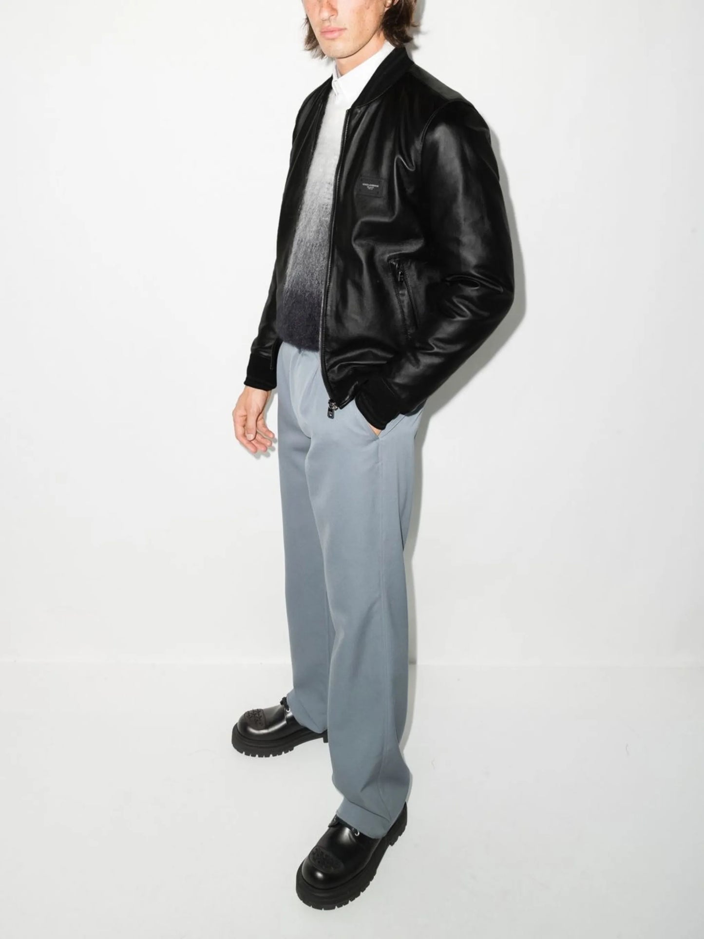 logo-plaque leather bomber jacket