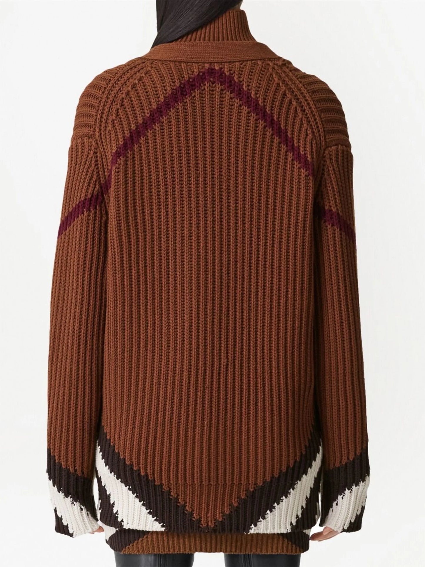 chevron-pattern ribbed cardigan