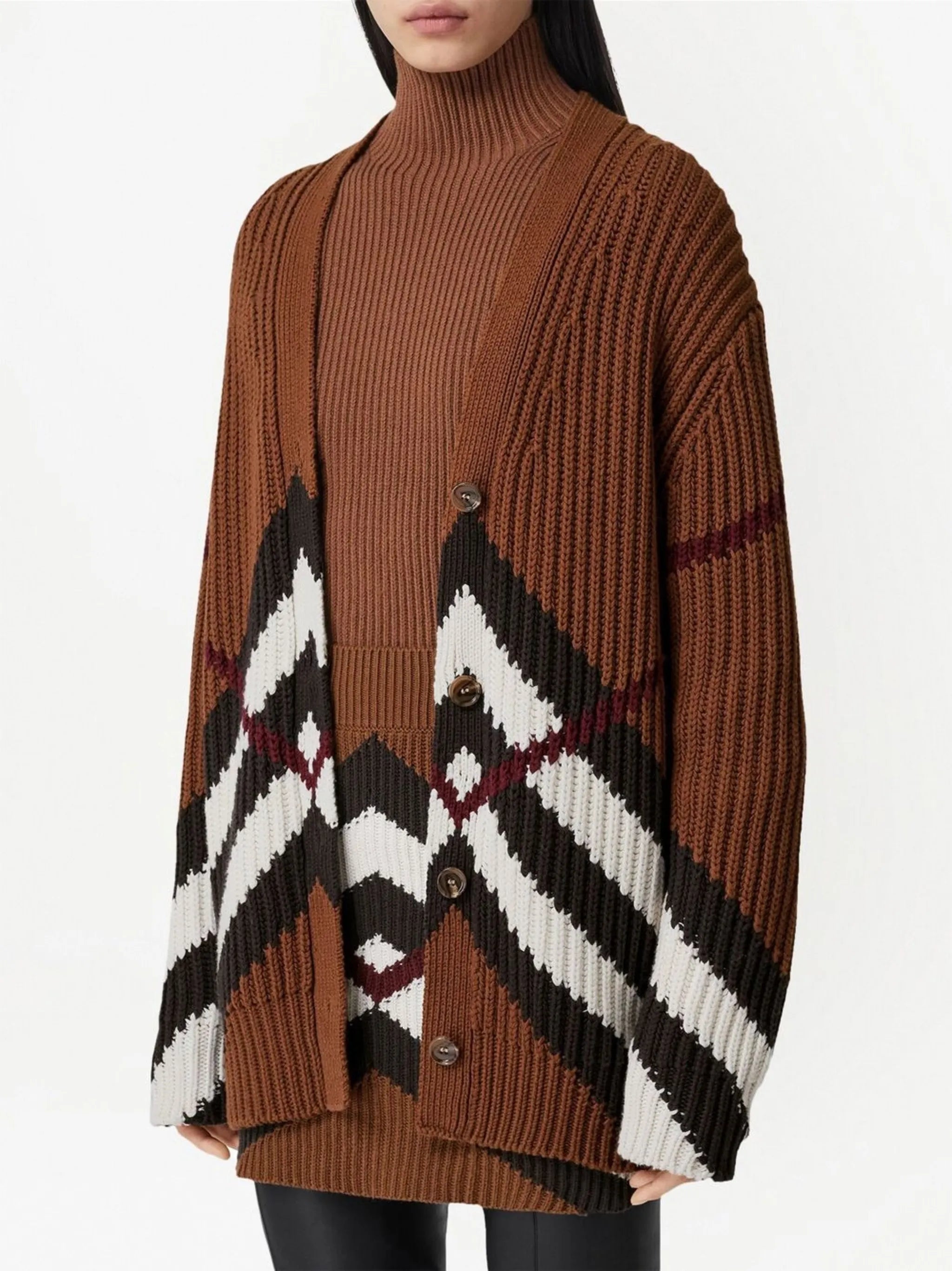 chevron-pattern ribbed cardigan