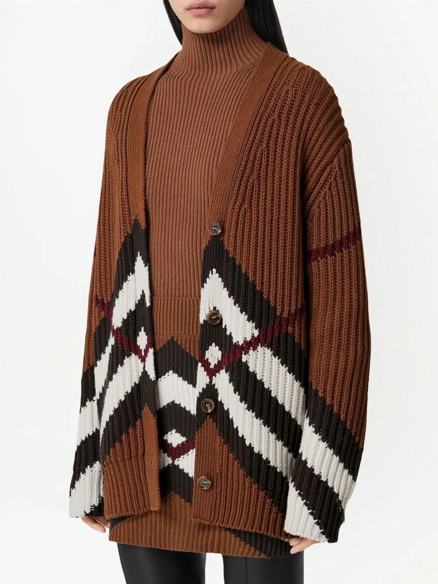 chevron-pattern ribbed cardigan