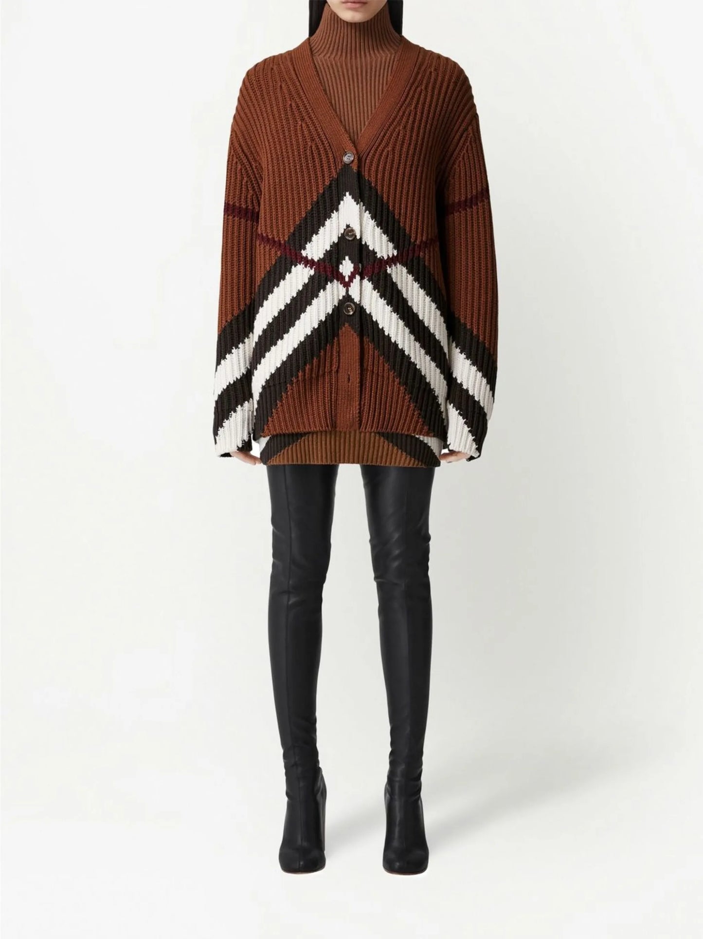 chevron-pattern ribbed cardigan