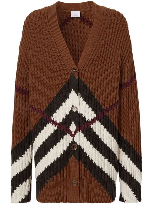 chevron-pattern ribbed cardigan