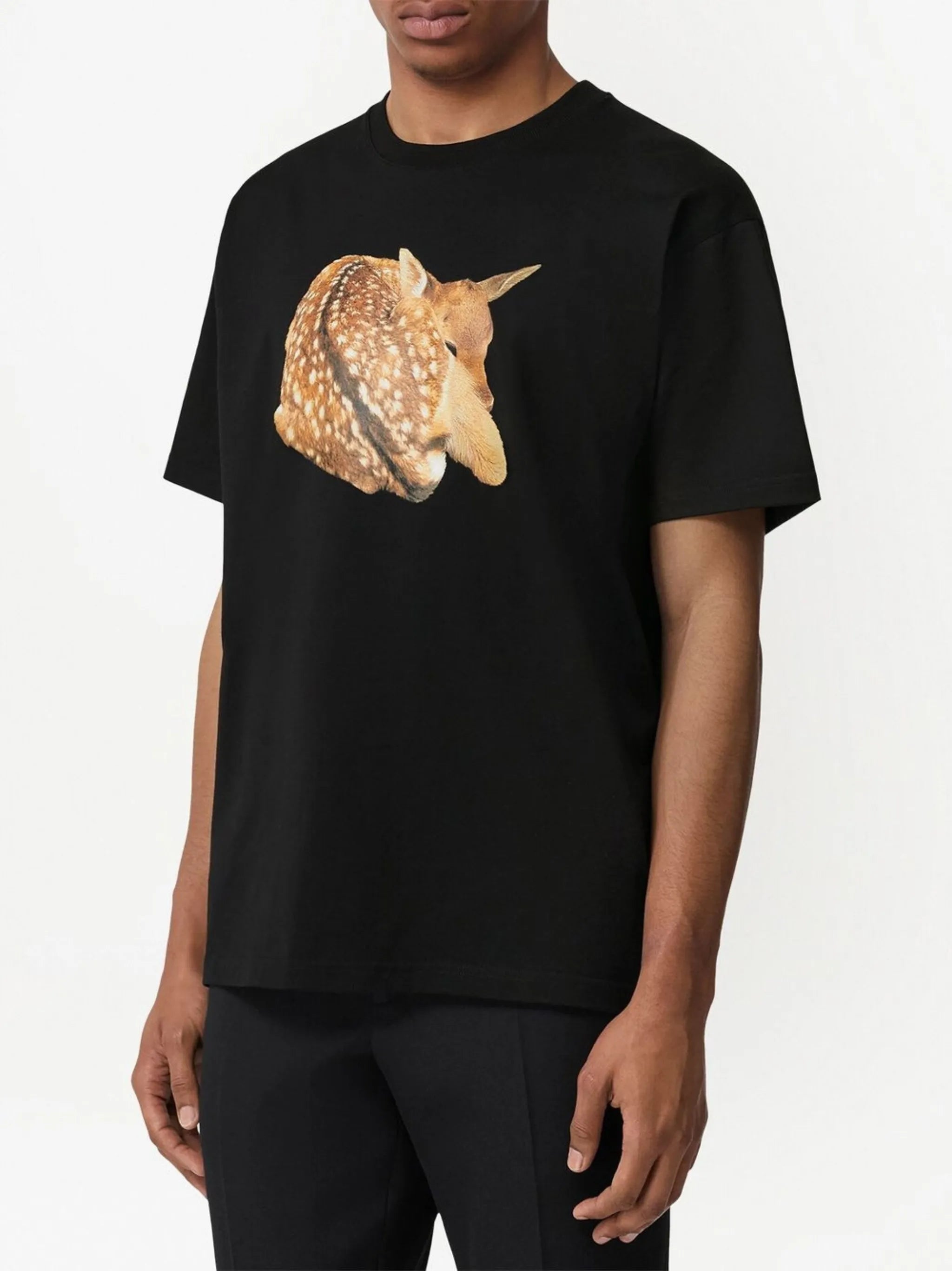 deer-print cotton T-shirt