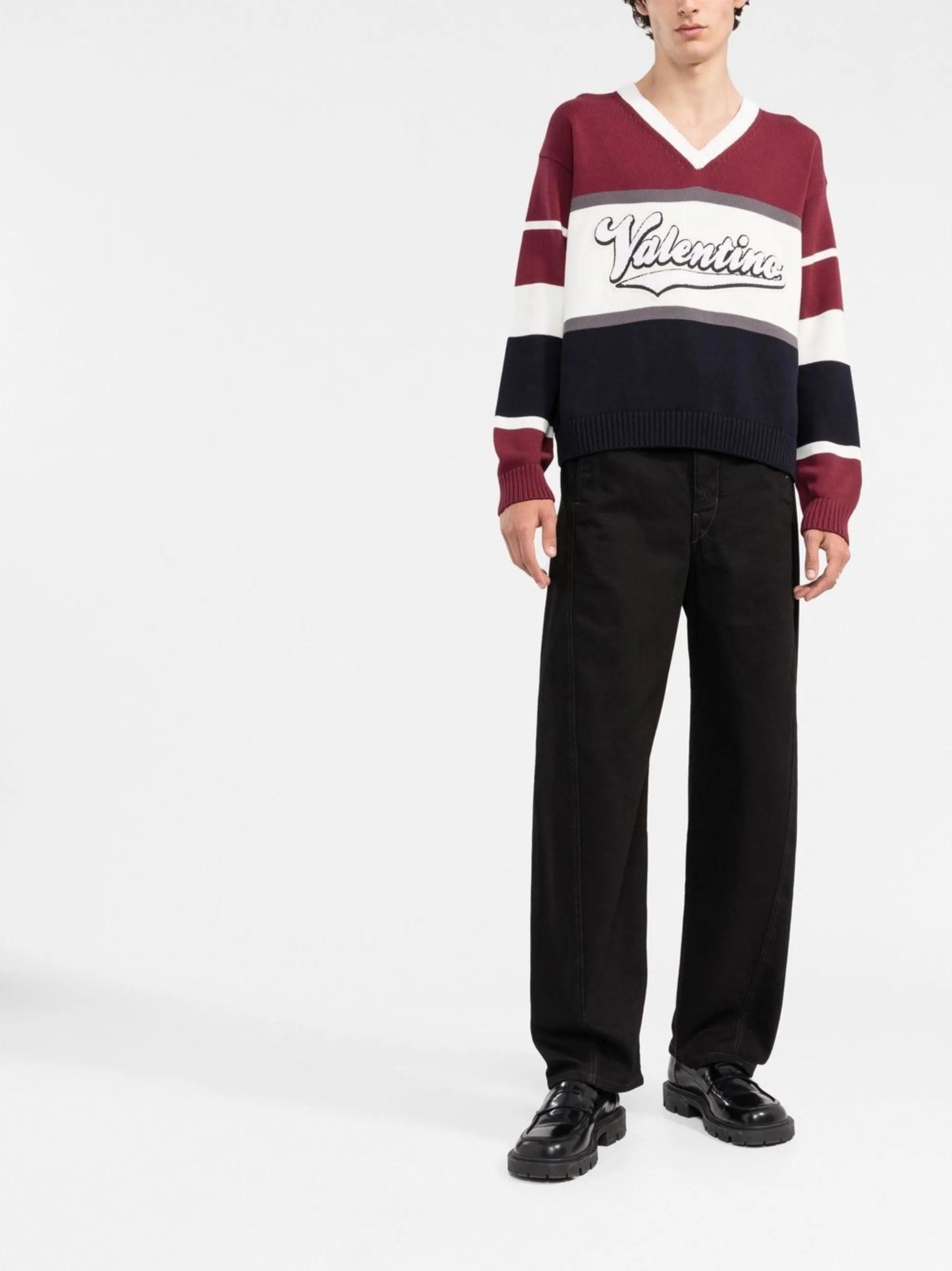 flocked-logo V-neck jumper
