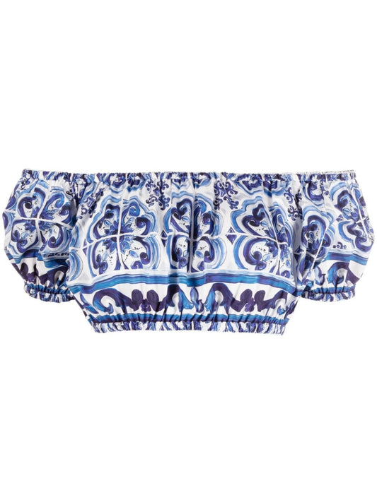 Majolica-print crop top