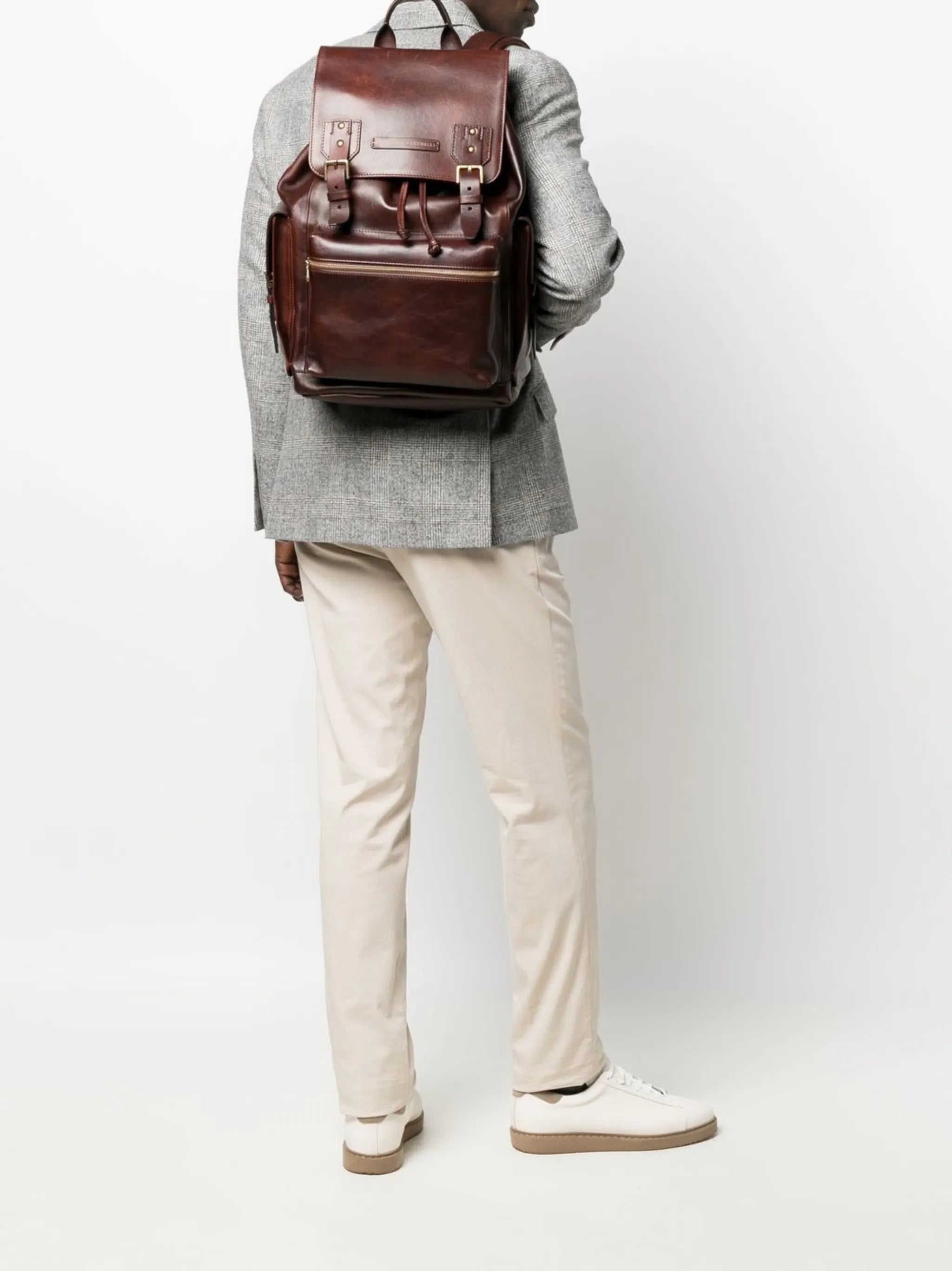 buckled leather backpack