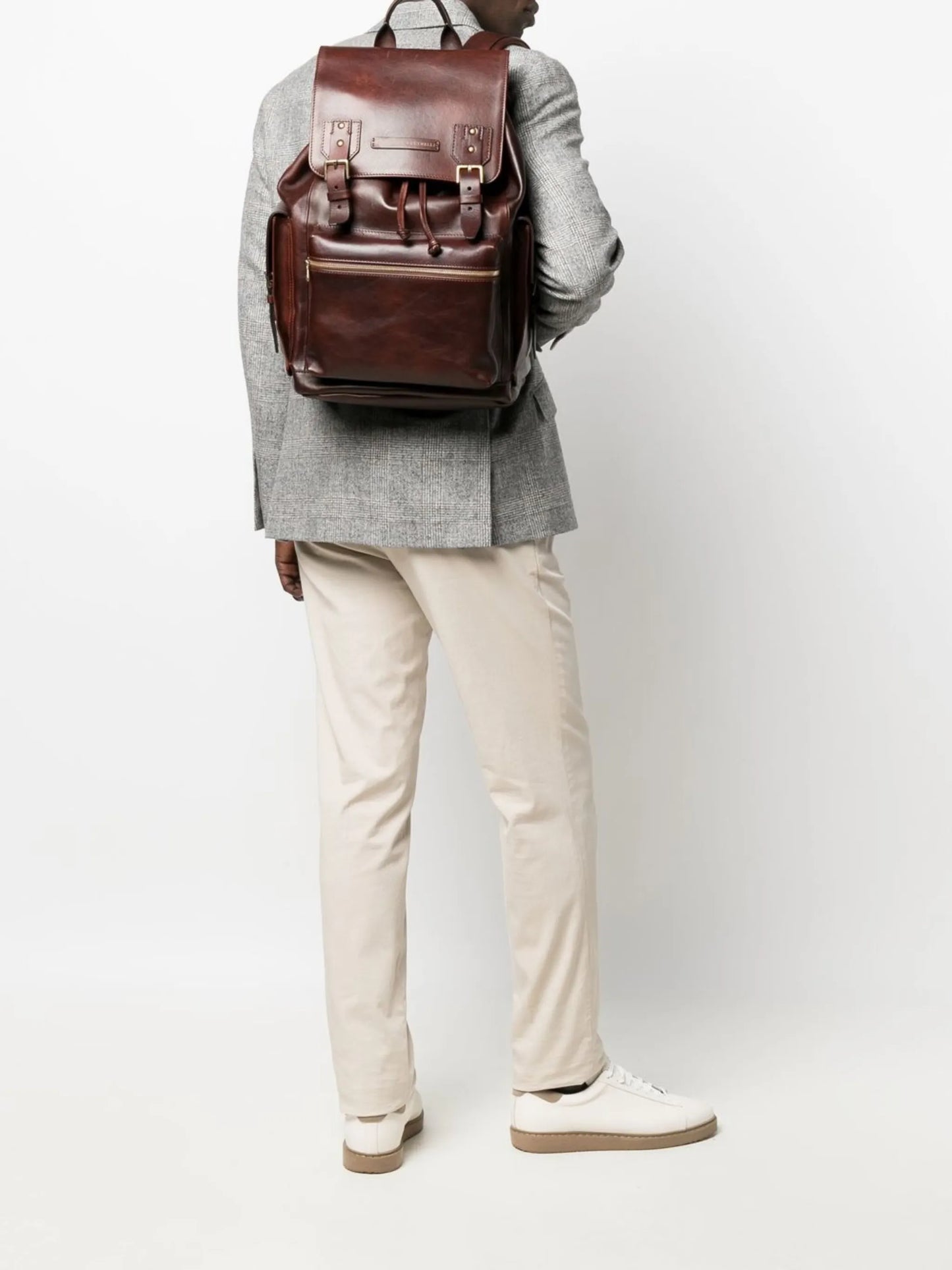 buckled leather backpack