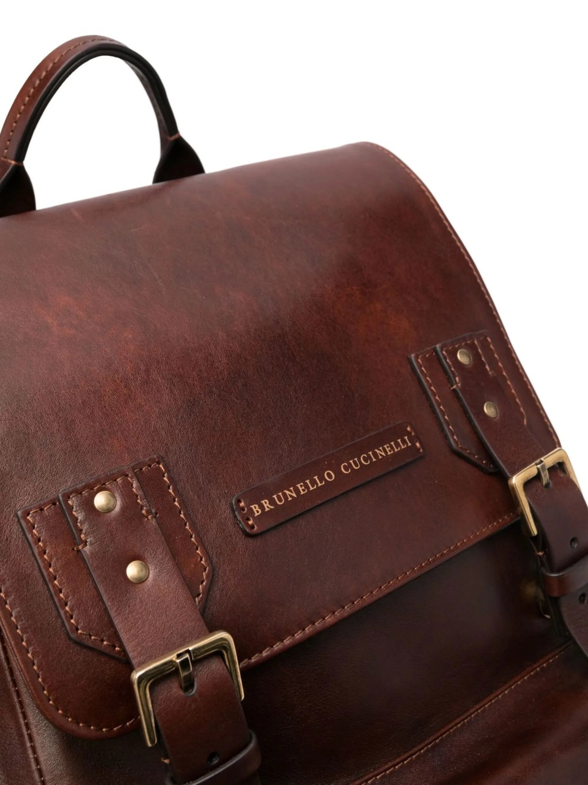 buckled leather backpack