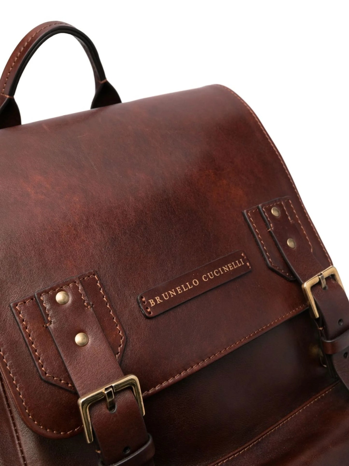 buckled leather backpack