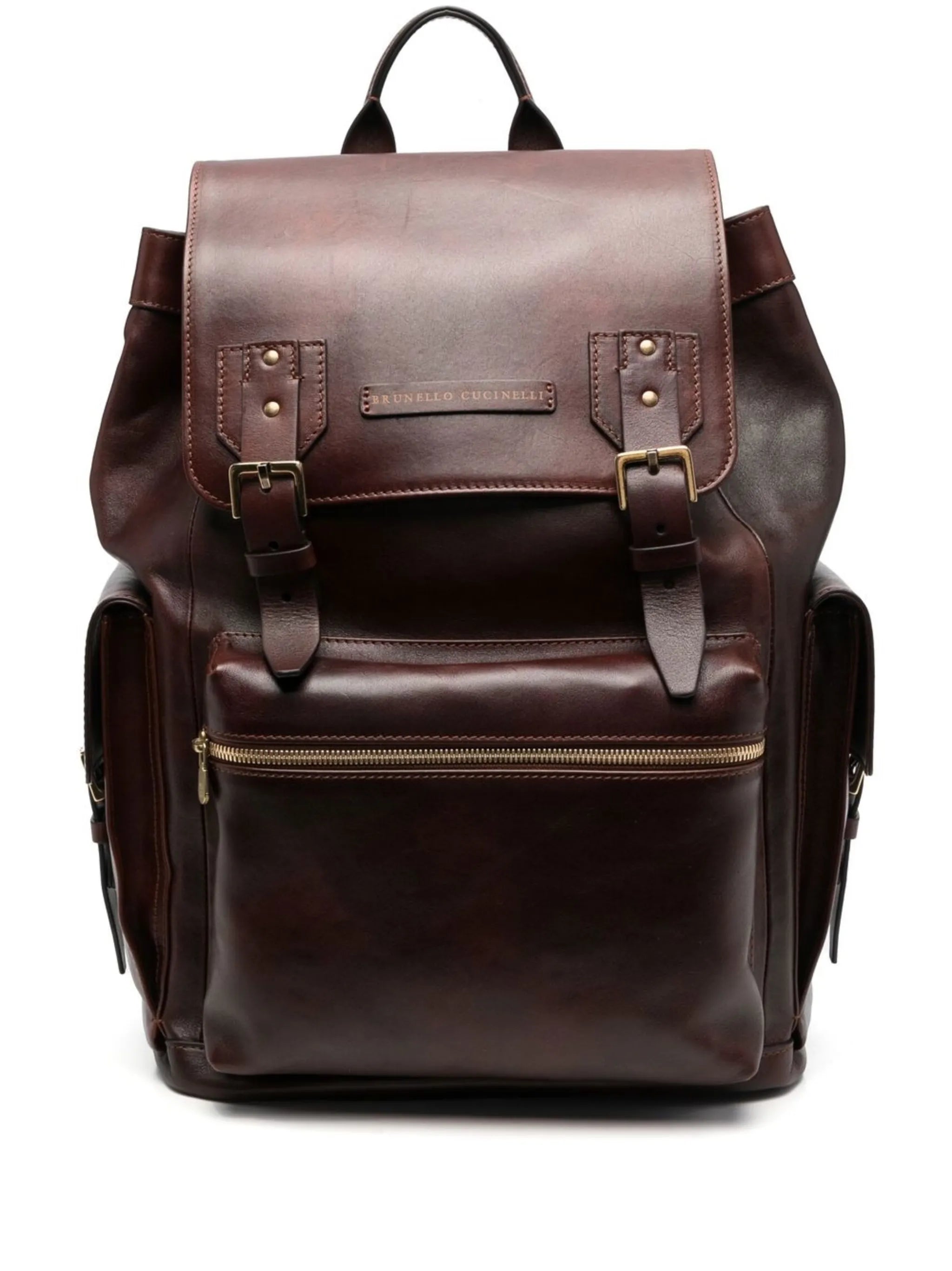 buckled leather backpack