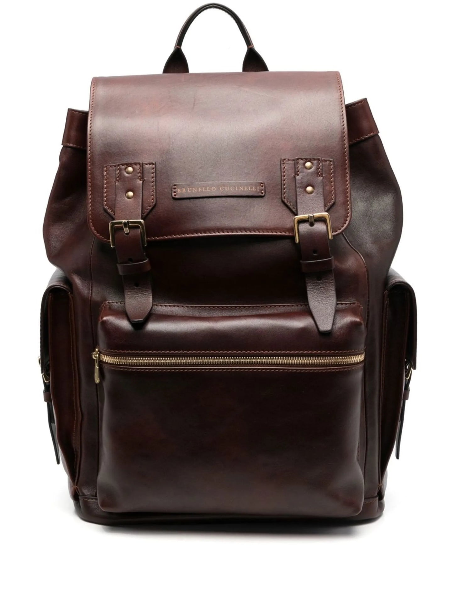 buckled leather backpack