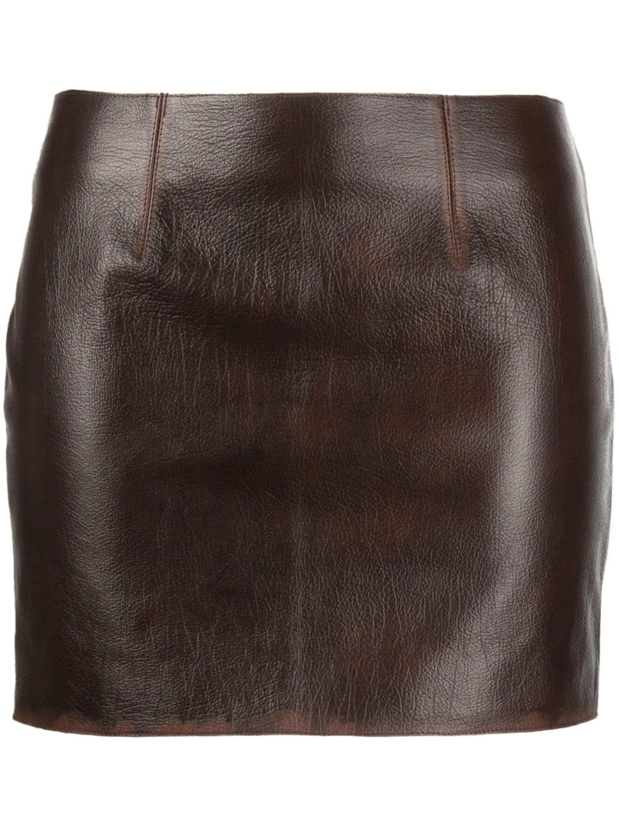 distressed-effect leather miniskirt