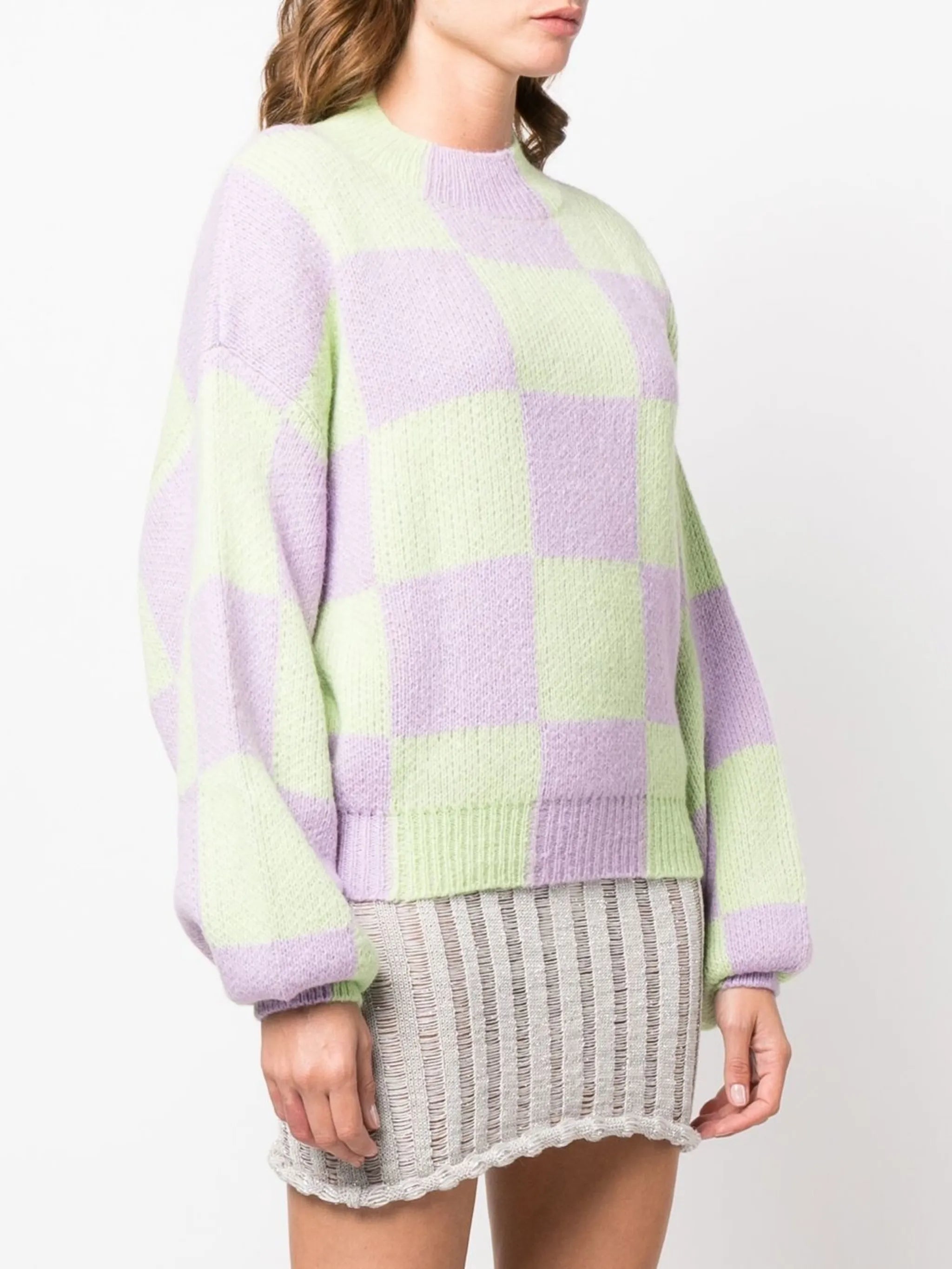 checked colour-block knit jumper