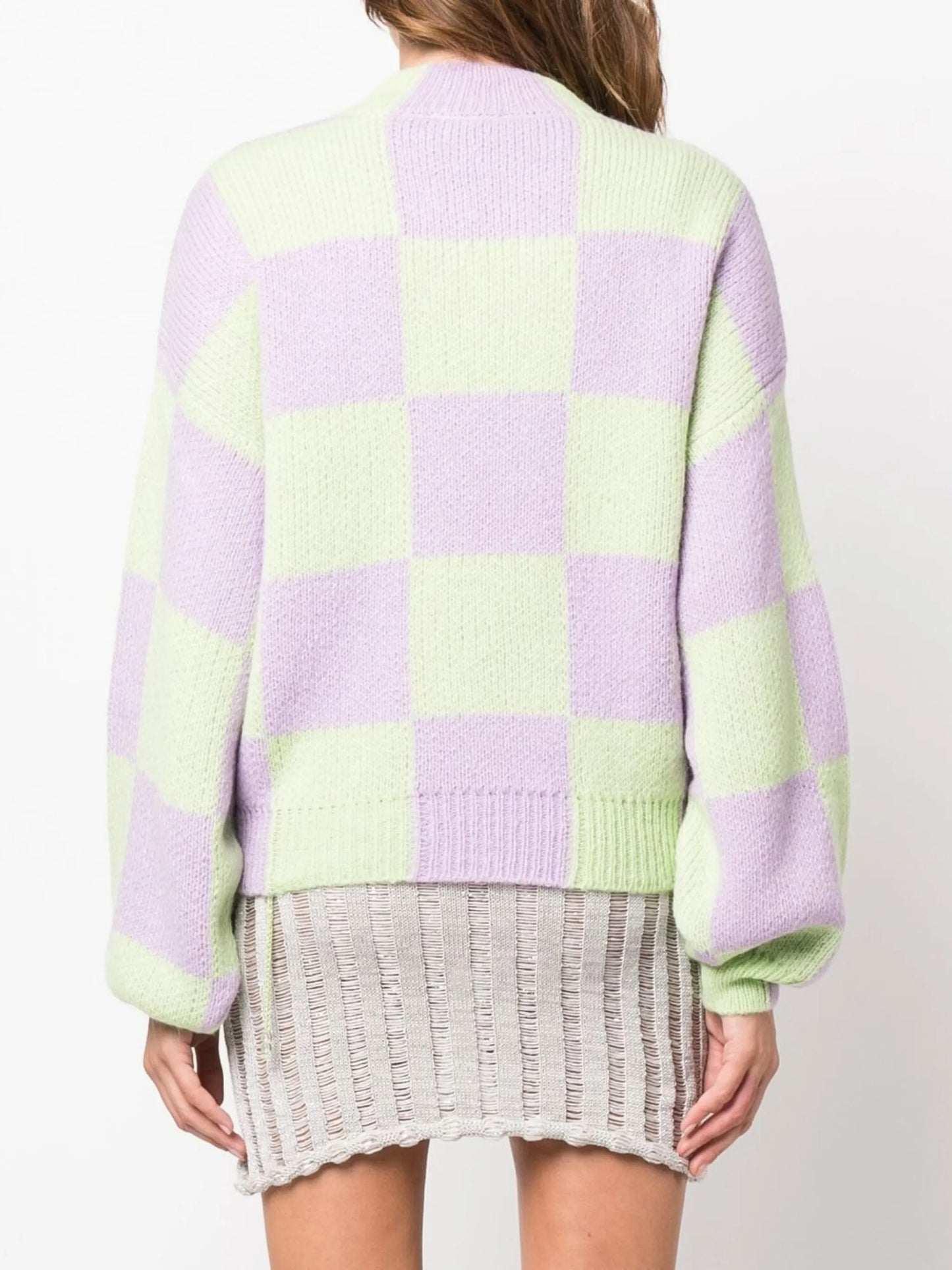 checked colour-block knit jumper